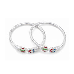 Silver Multicolor Floral Meenakari Baby Kadas - Set of 2