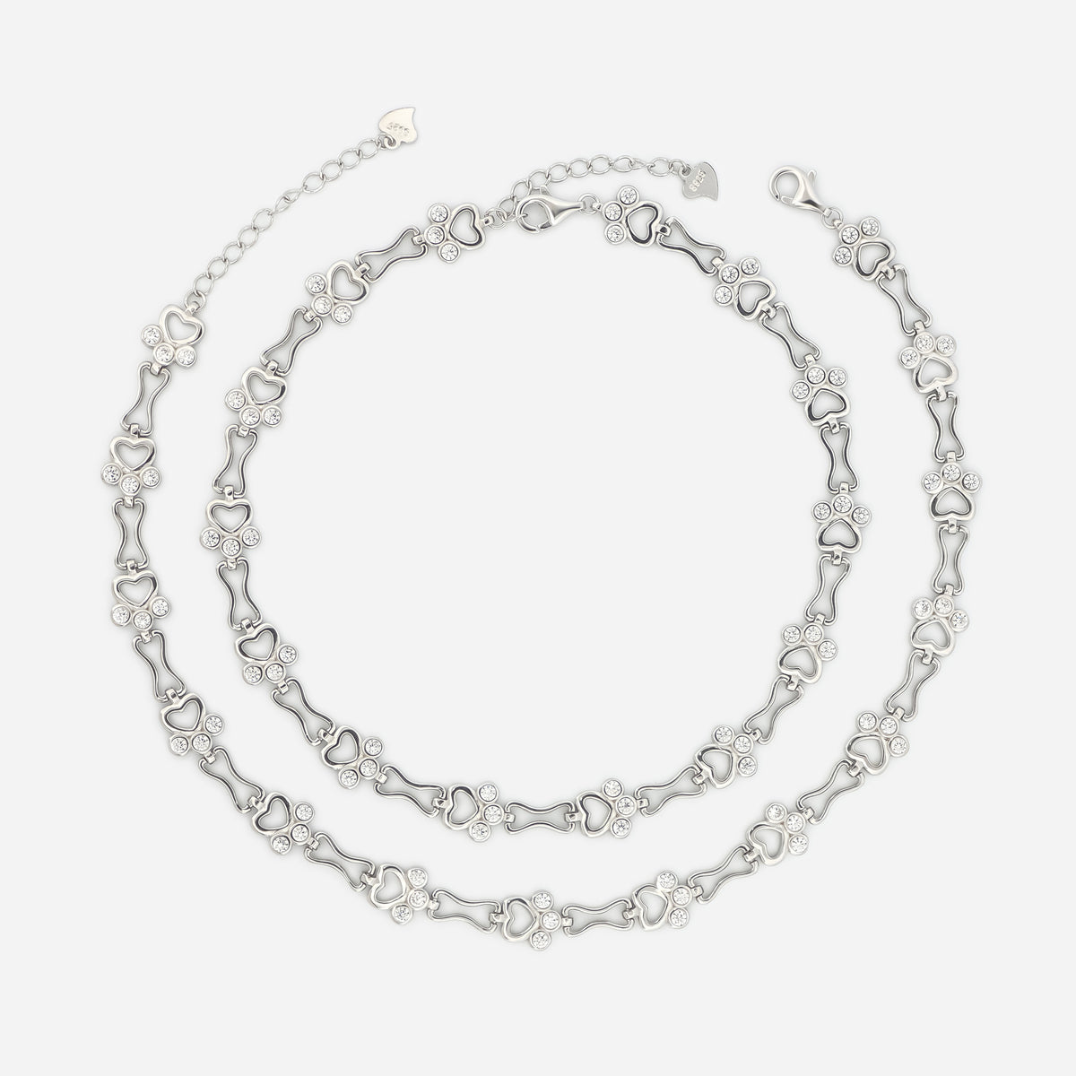 925 Silver Paw Bone Heart Anklets
