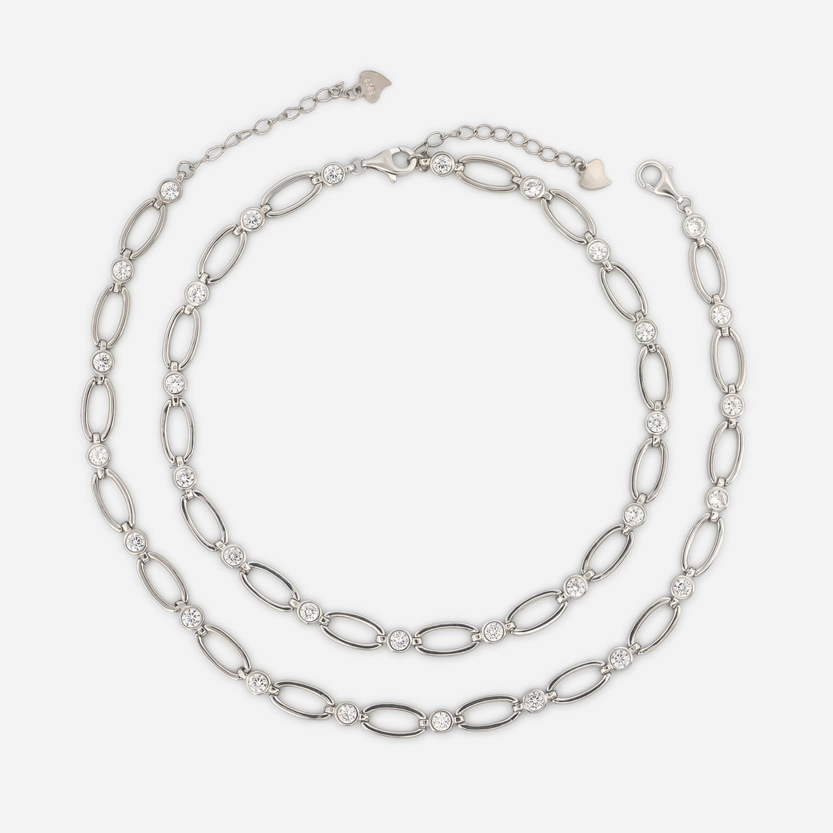 925 Silver Oval Crystal Link Anklets