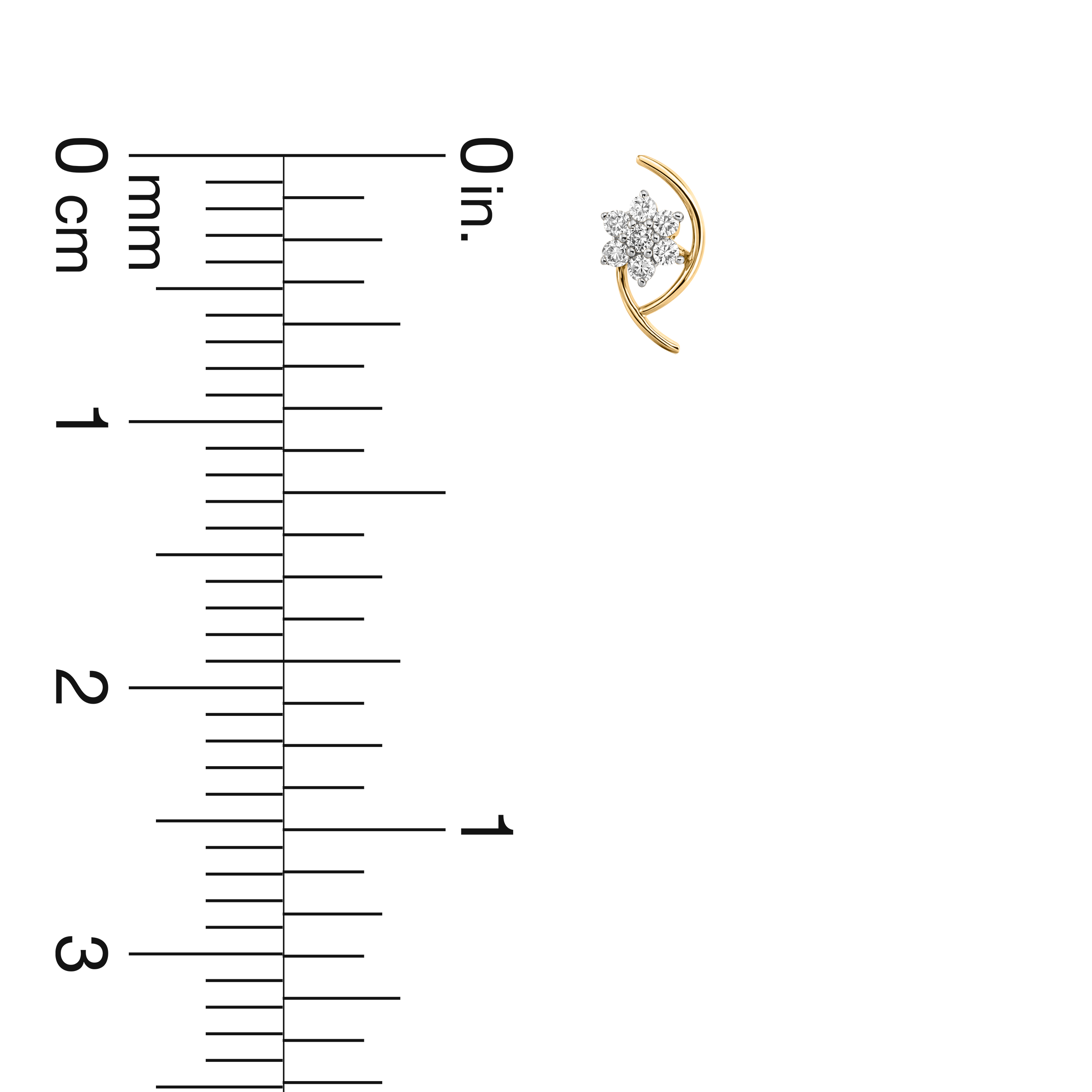 18K Gold Floral Crescent Diamond Nose Pin
