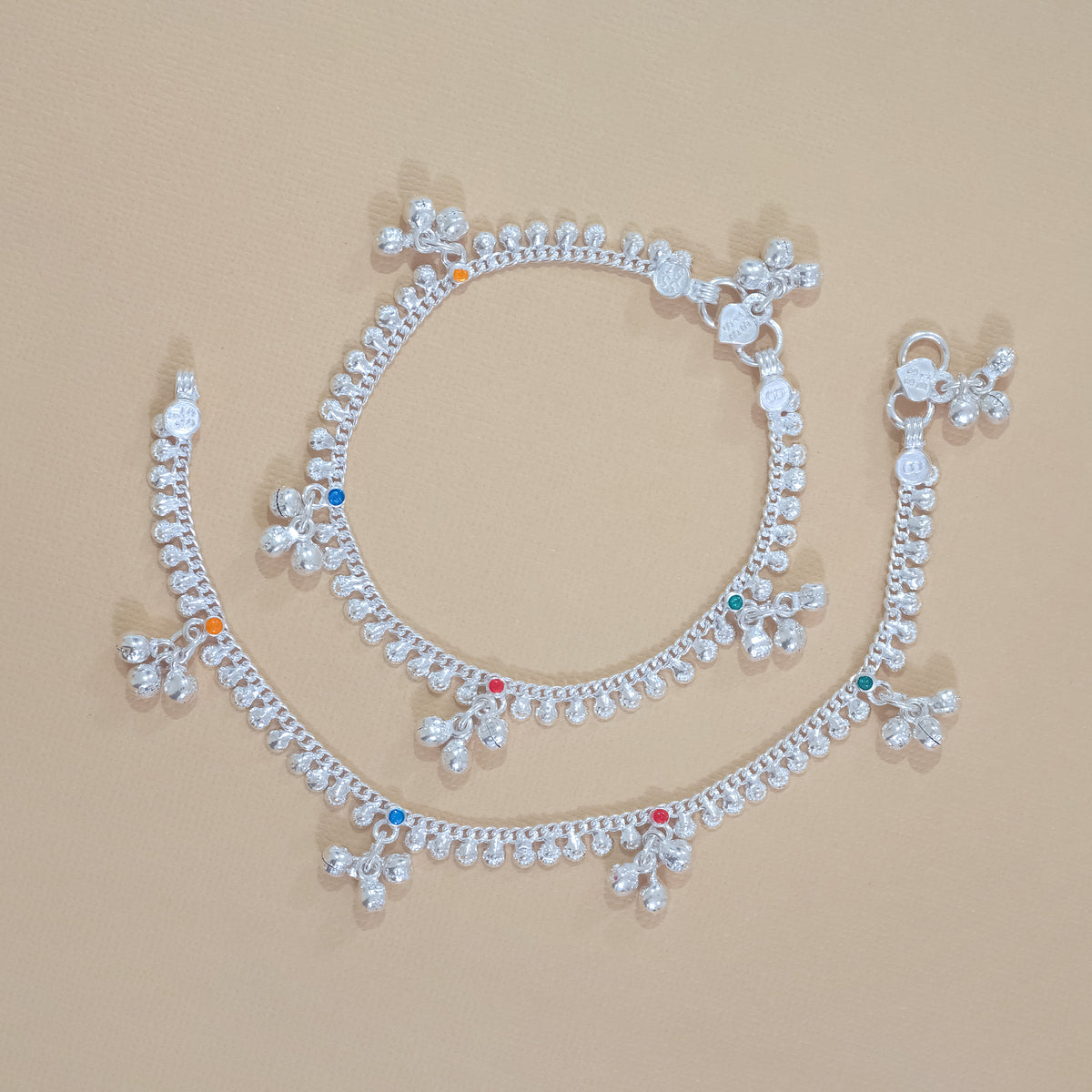 Silver Multicolor Gungroo Anklets