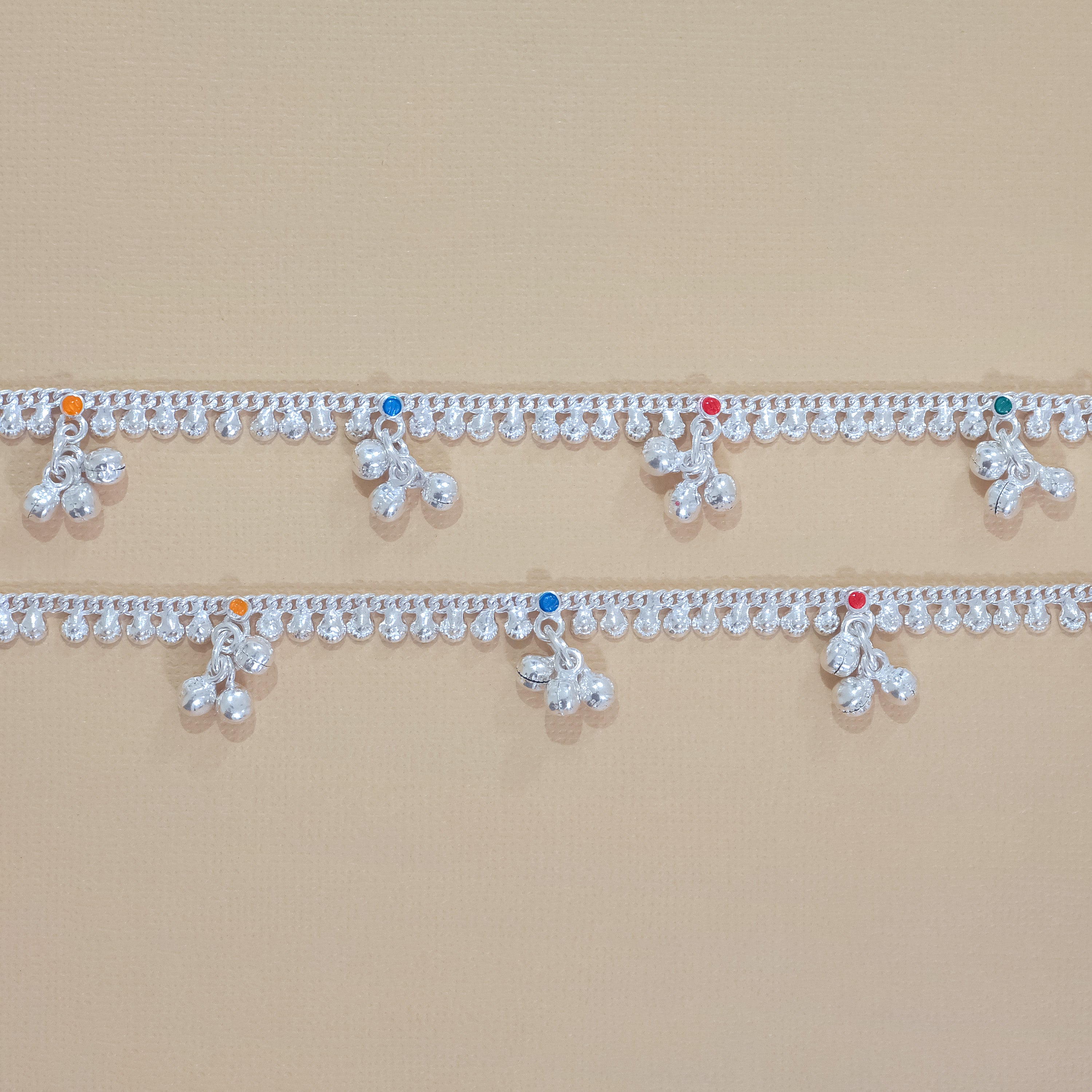 Silver Multicolor Gungroo Anklets