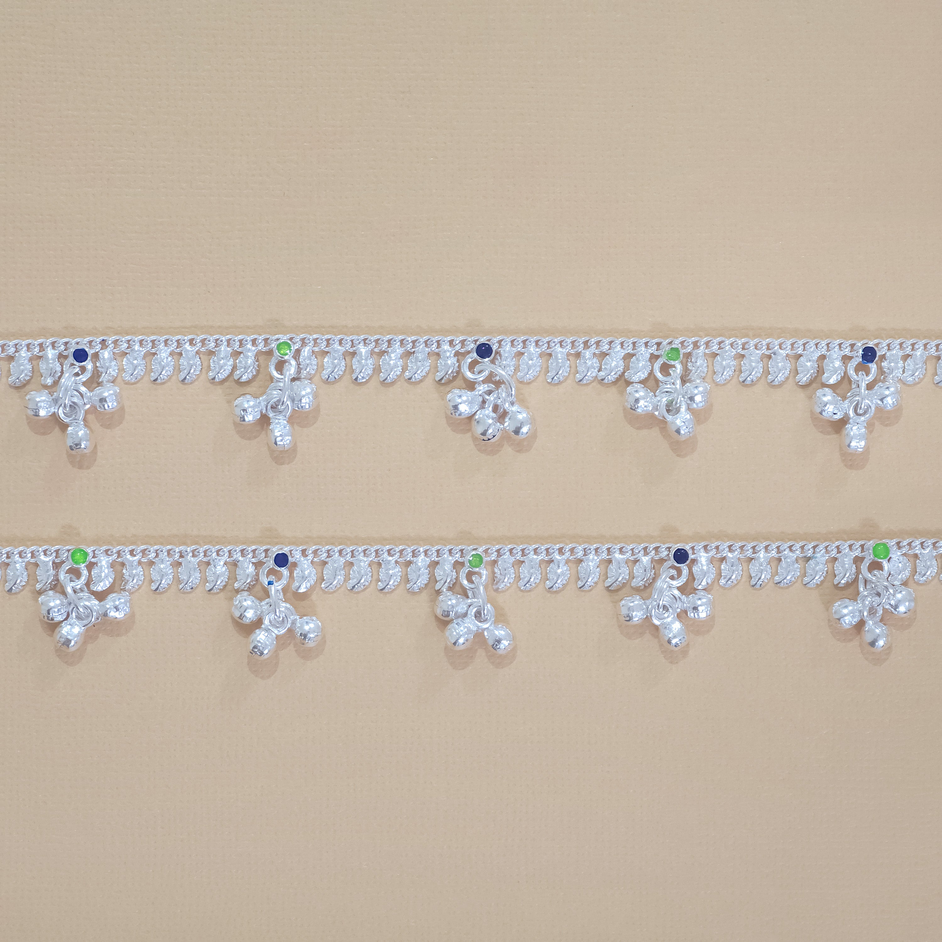 Silver Multicolor Leafed Gungroo Anklets