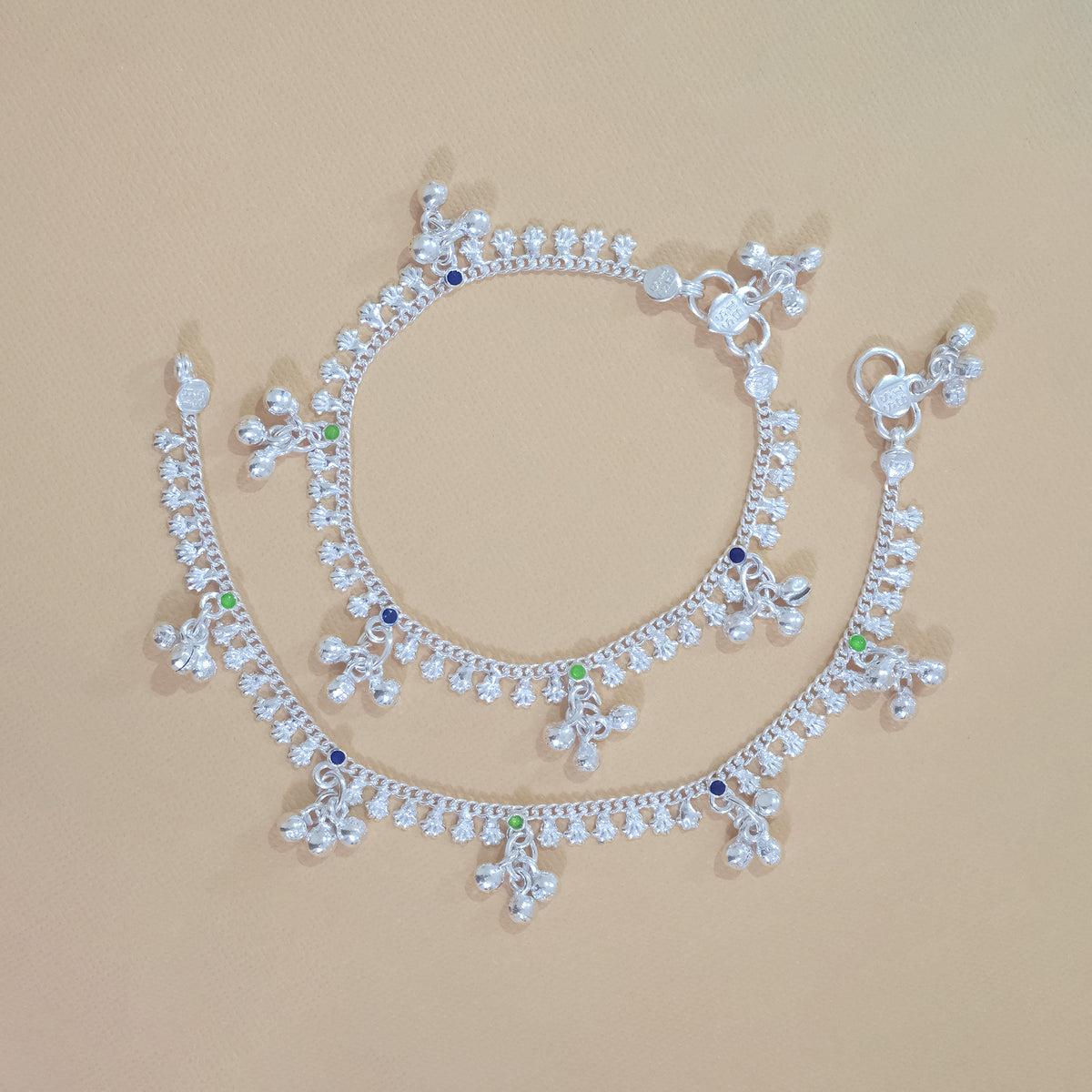 Silver Multicolor Gungroo Anklets
