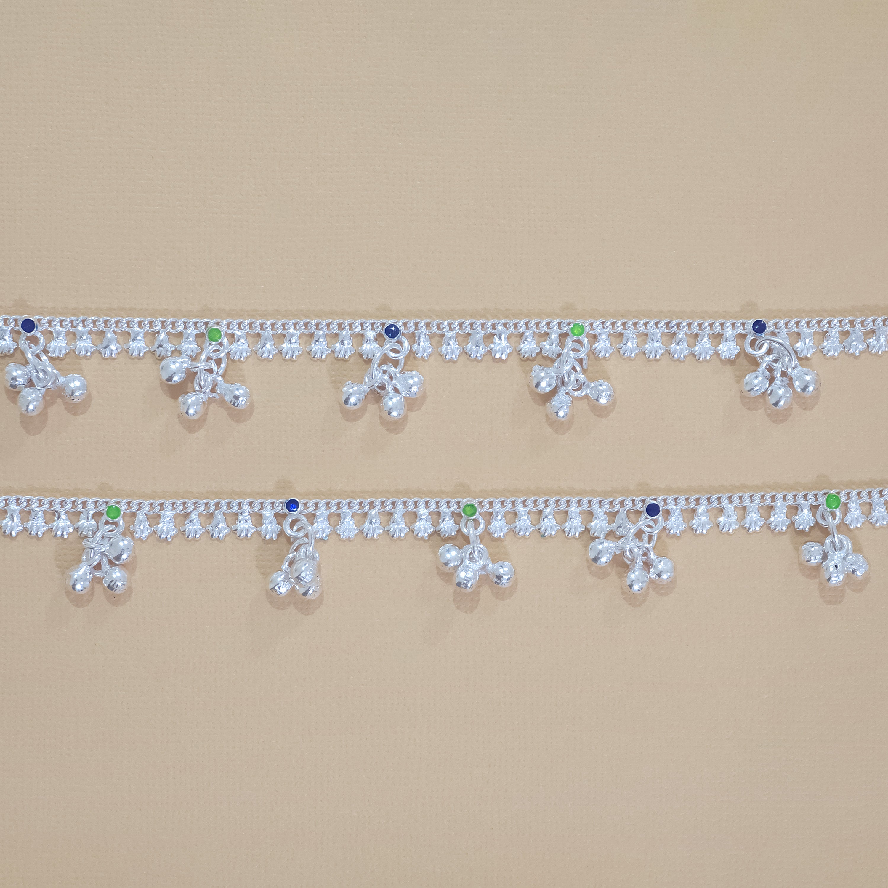 Silver Multicolor Gungroo Anklets
