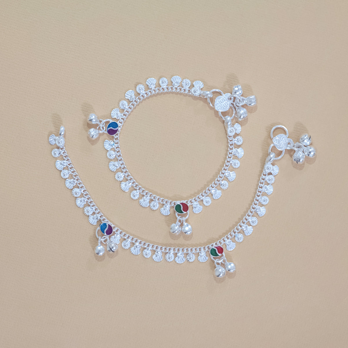 Silver Kids Ying Yang Gungroo Anklets