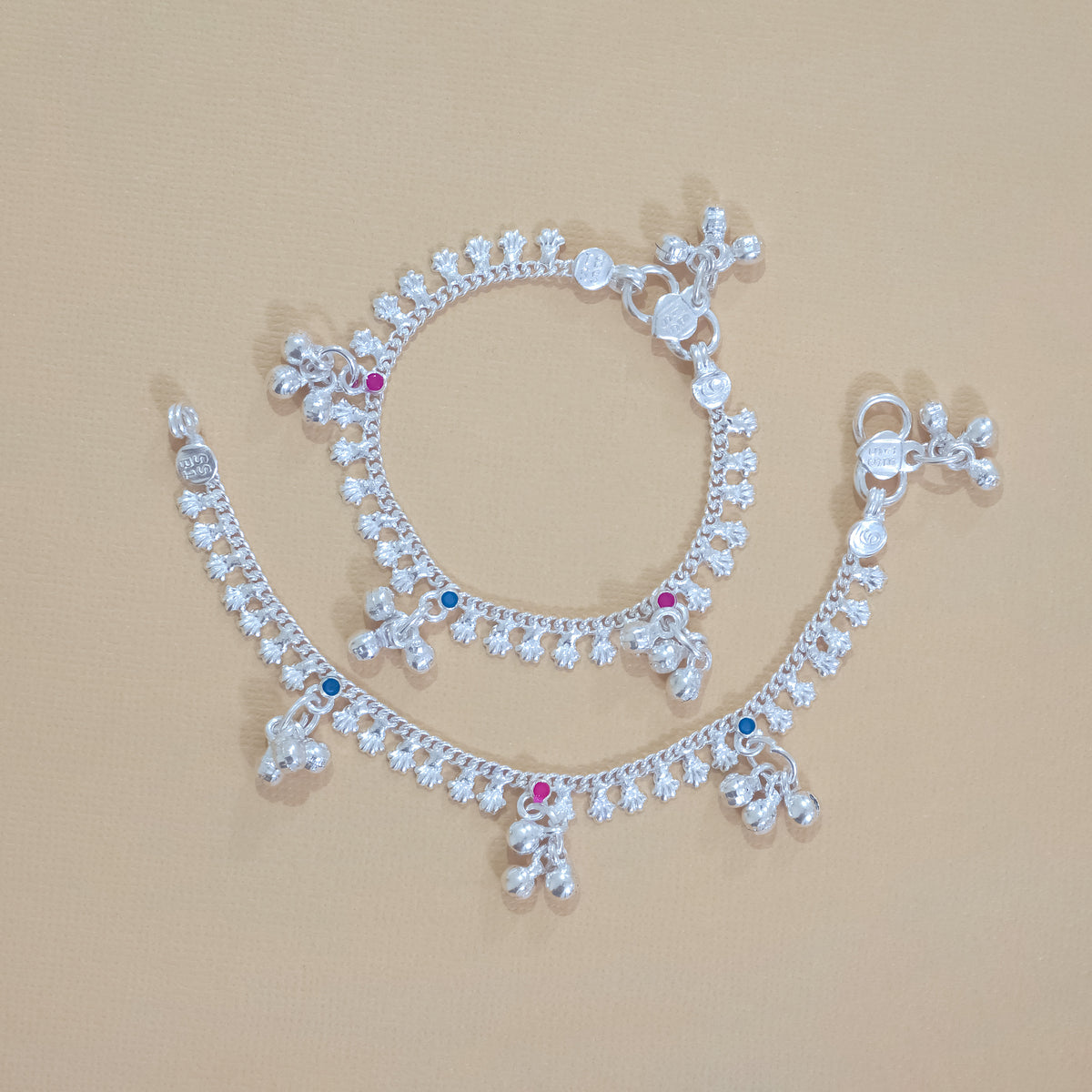 Silver Kids Multicolor Gungroo Anklets