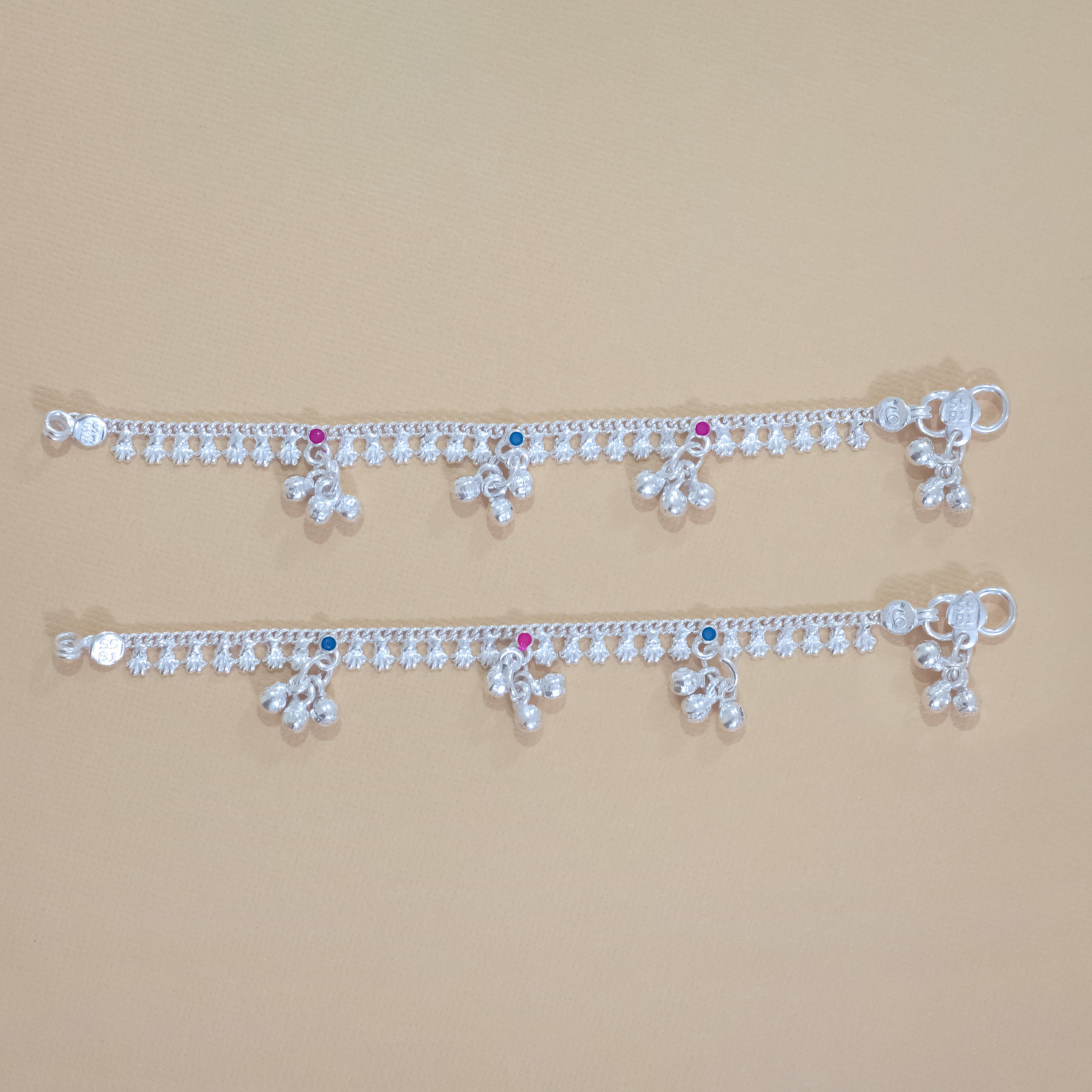 Silver Kids Multicolor Gungroo Anklets