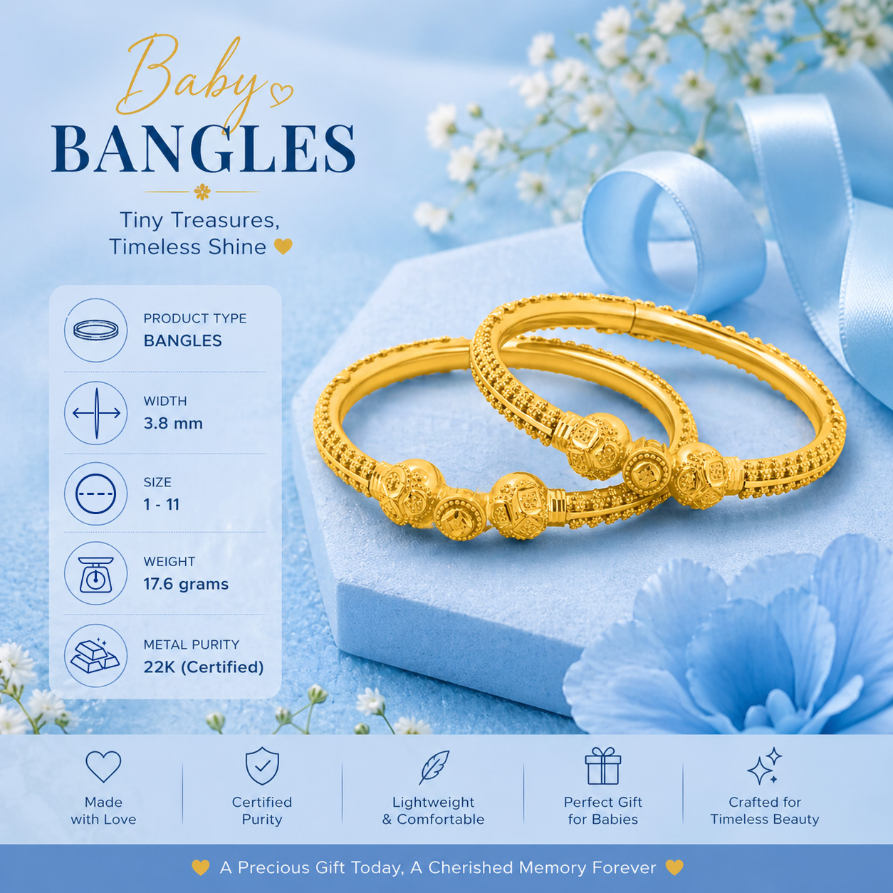 22K Gold Baby Traditional Screw Bangle