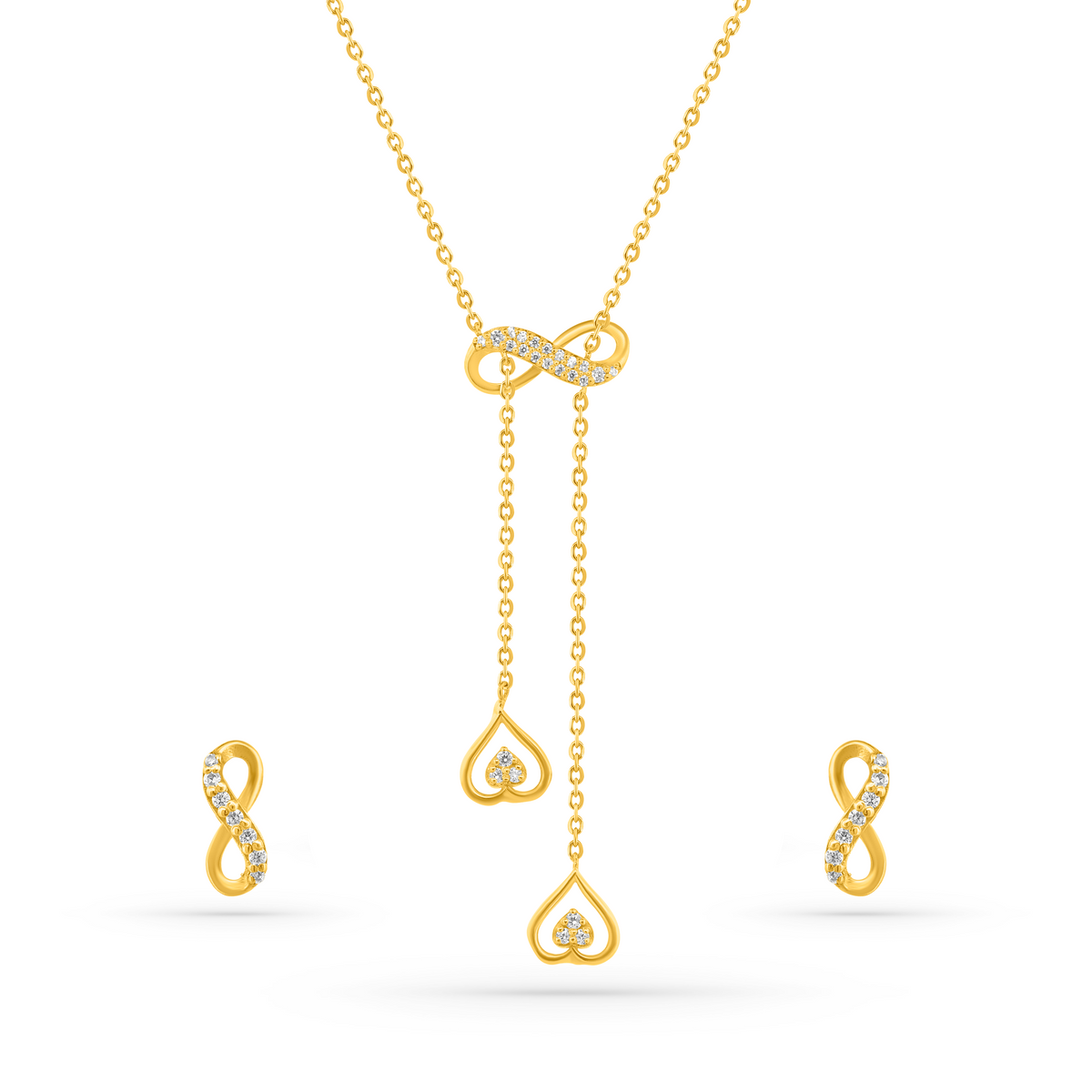 22K Gold Infinity Drop Necklace & Earrings Set