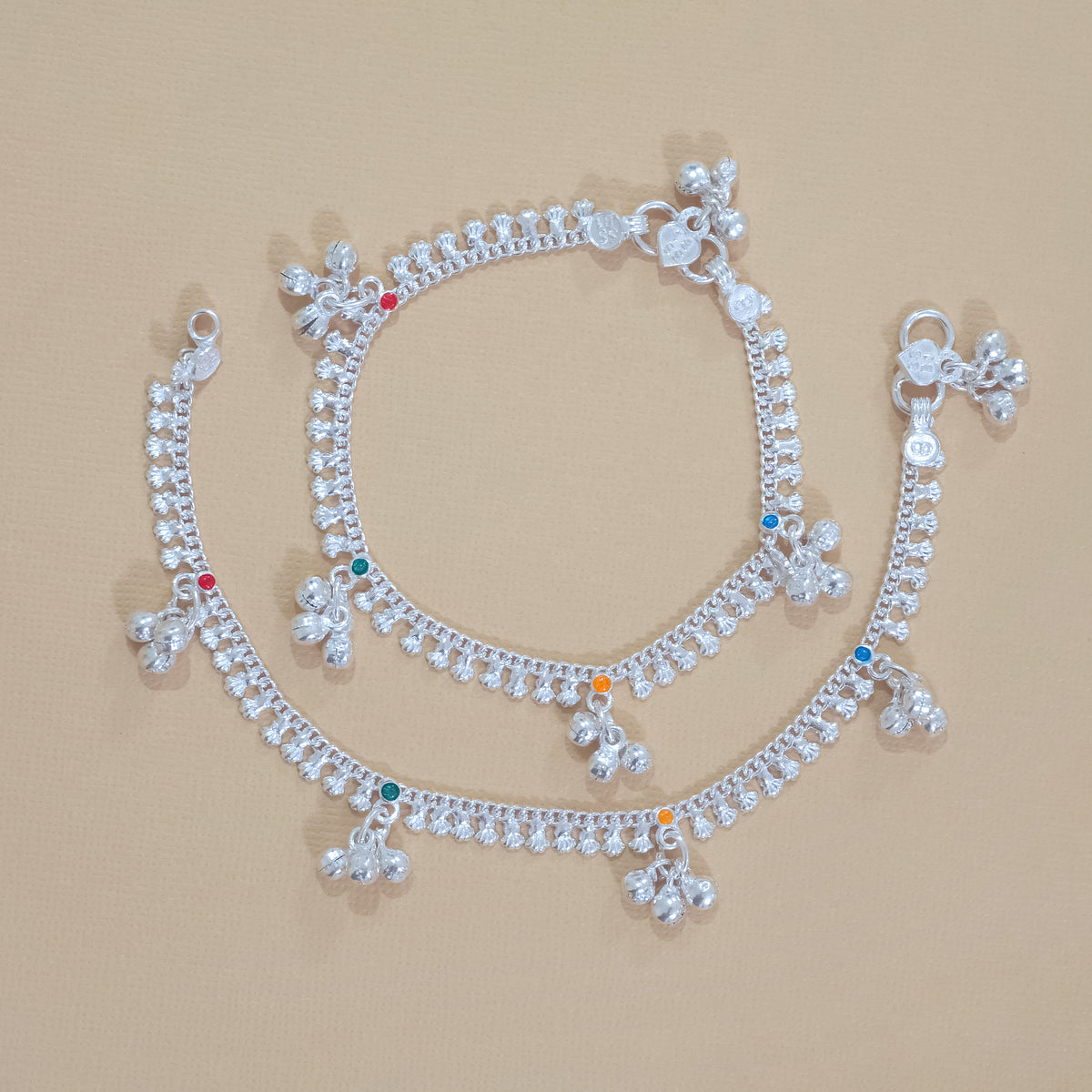 Silver Multicolor Gungroo Anklets