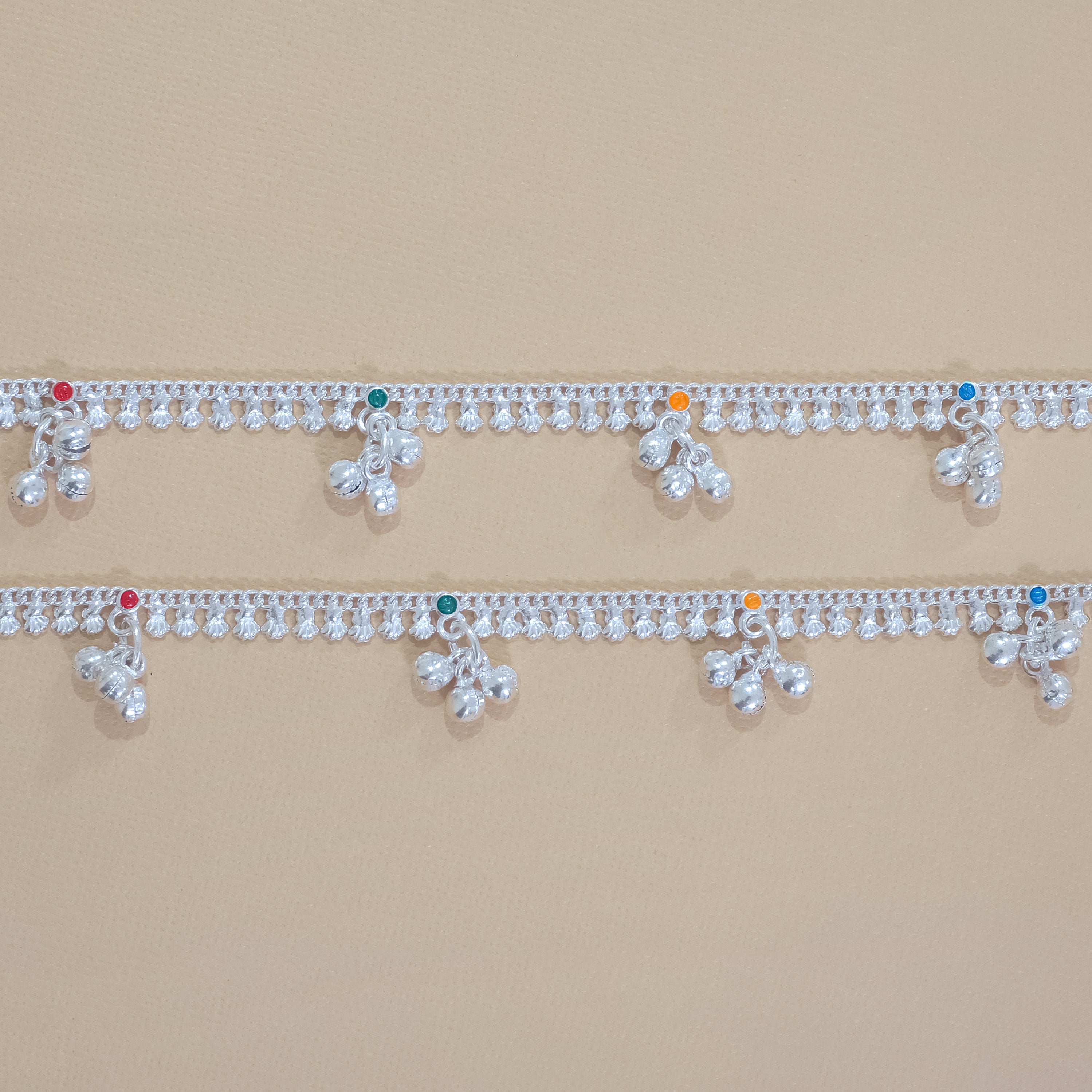 Silver Multicolor Gungroo Anklets