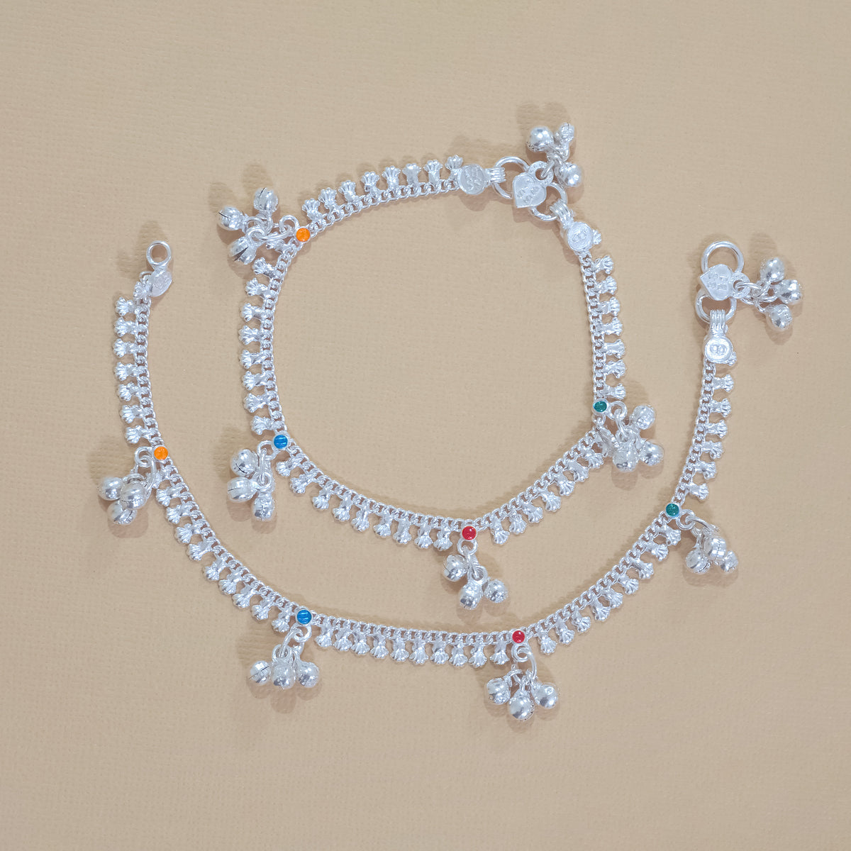 Silver Kids Multicolor Gungroo Anklets