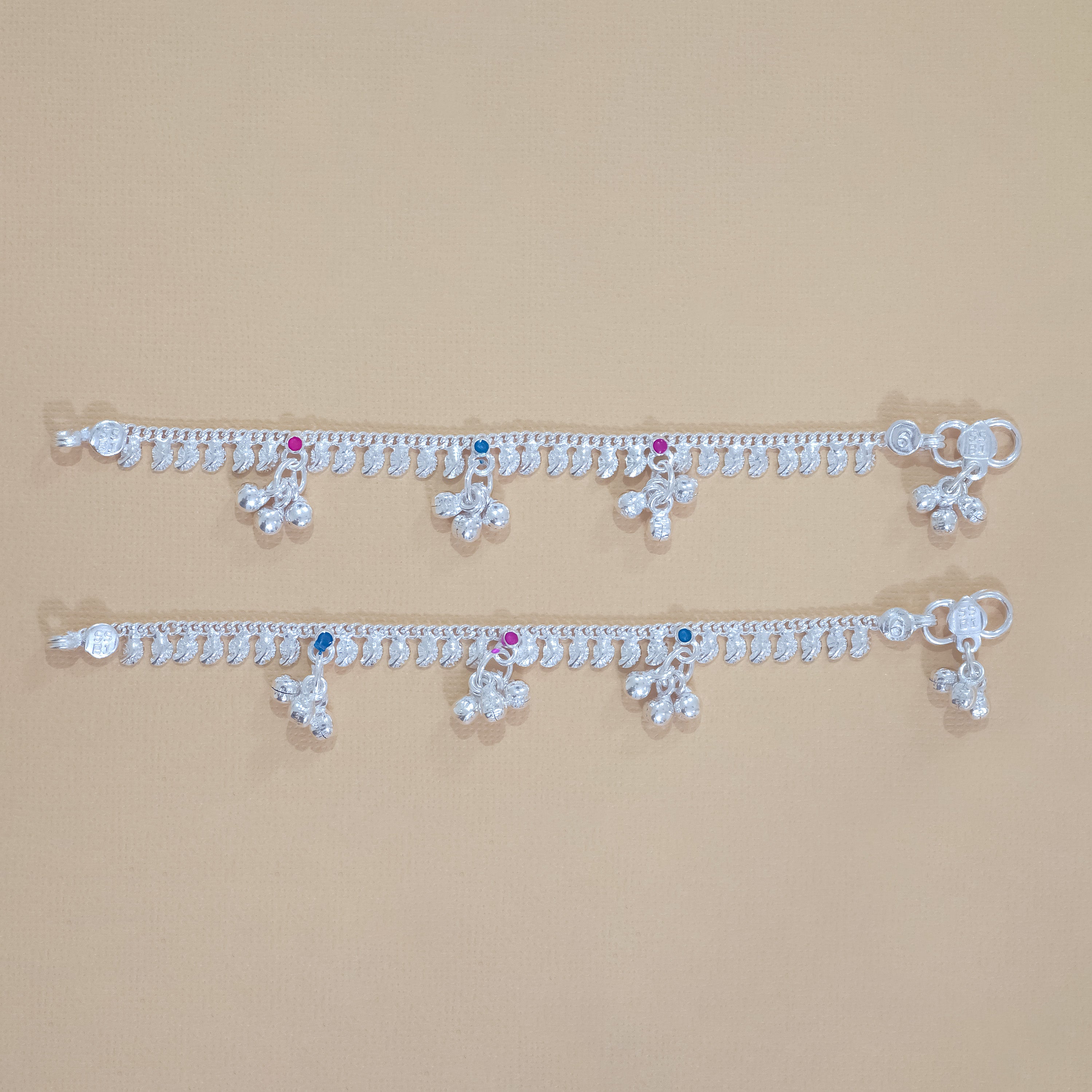 Silver Kids Multicolor Gungroo Anklets
