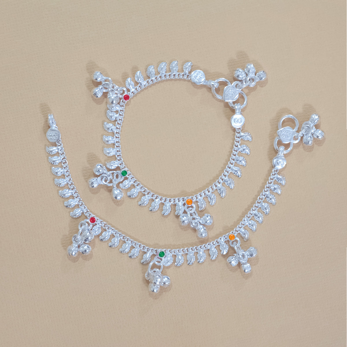 Silver Kids Multicolor Gungroo Anklets