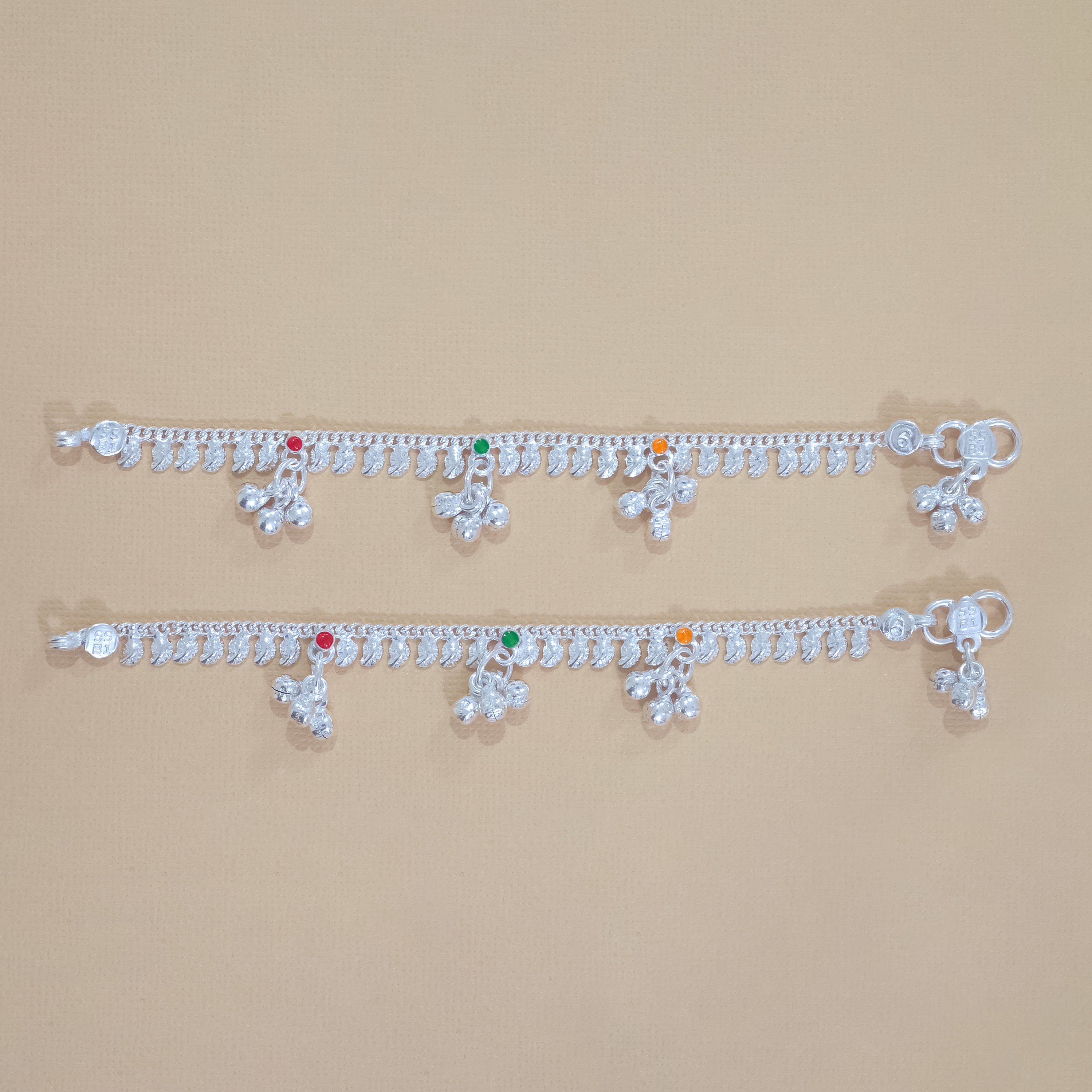 Silver Kids Multicolor Gungroo Anklets