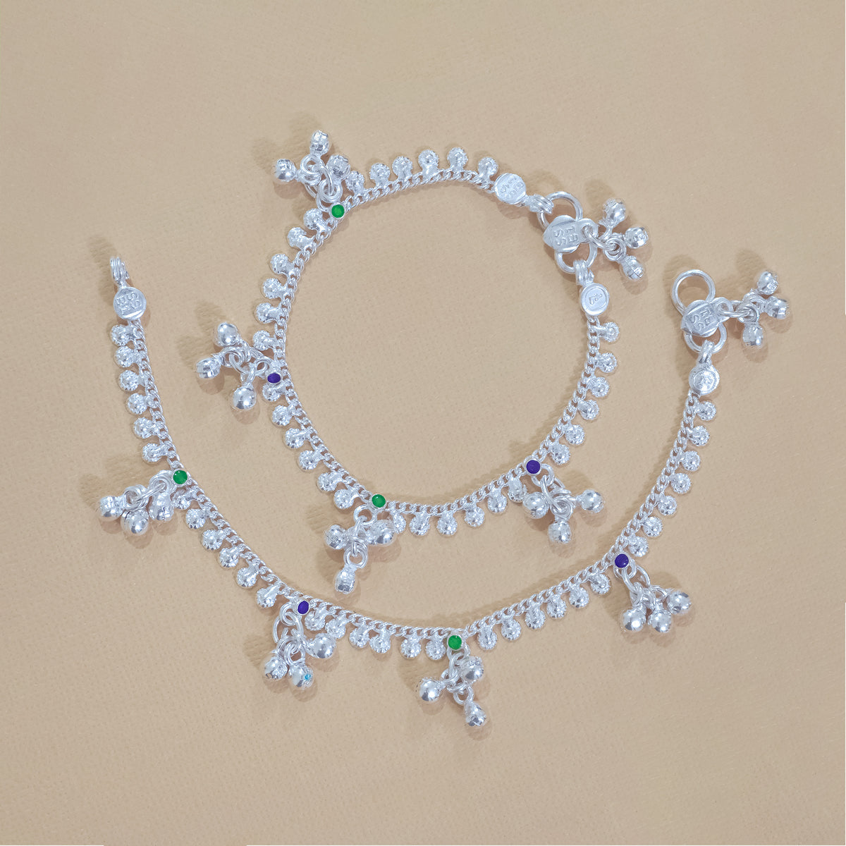 Silver Kids Multicolor Gungroo Anklets