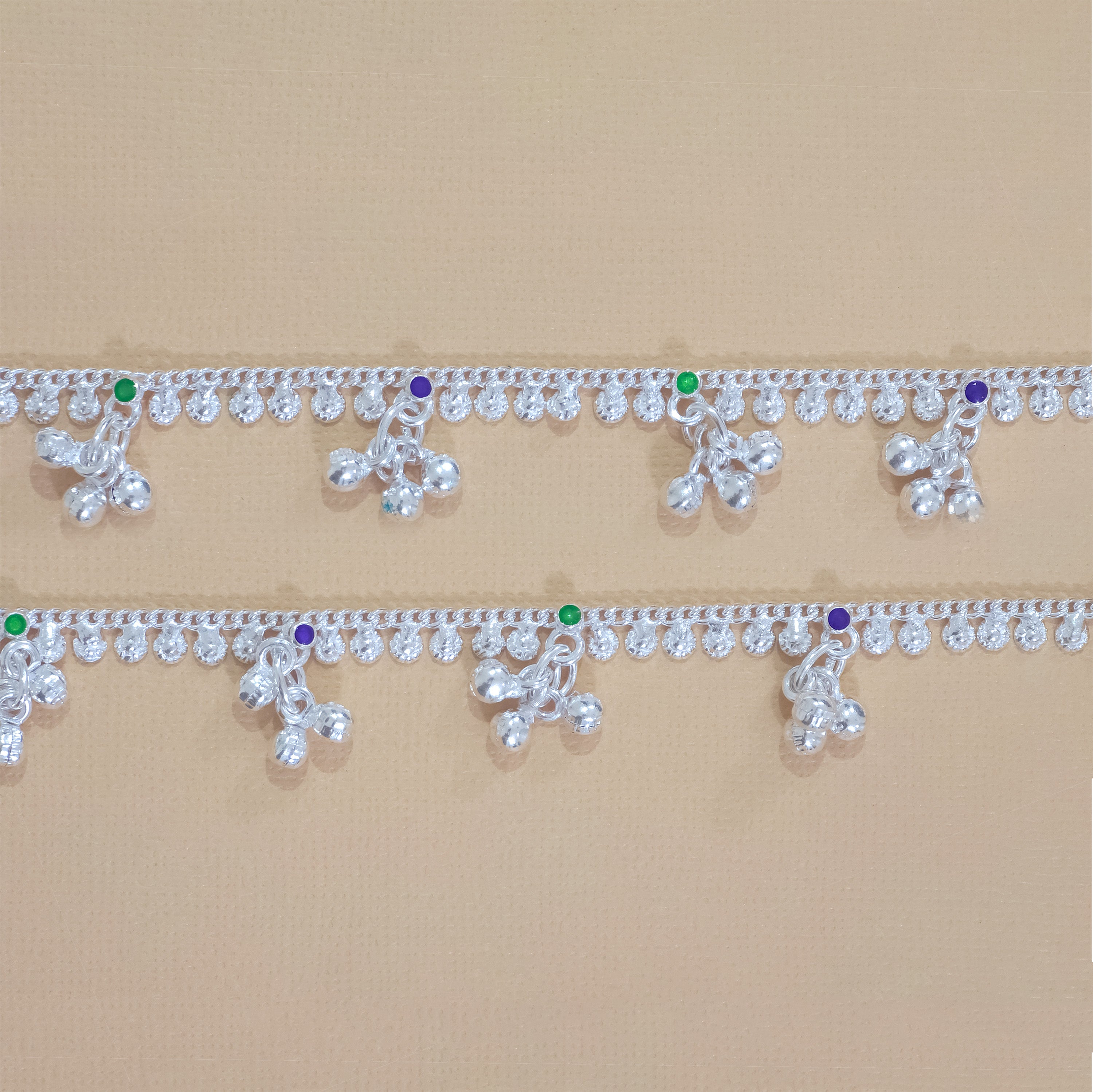 Silver Kids Multicolor Gungroo Anklets