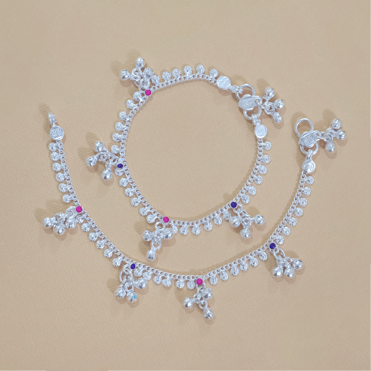 Silver Kids Multicolor Gungroo Anklets