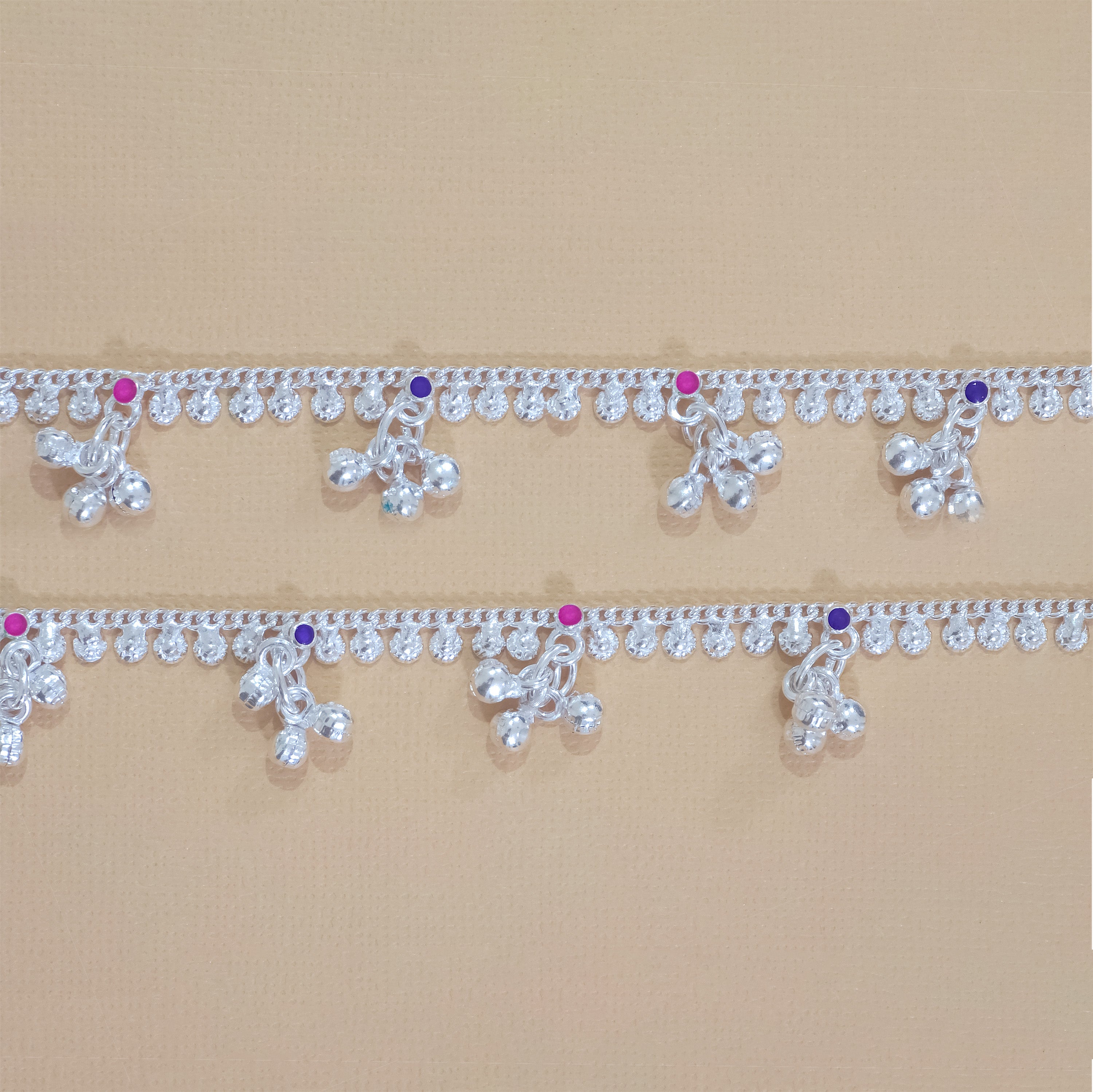 Silver Kids Multicolor Gungroo Anklets