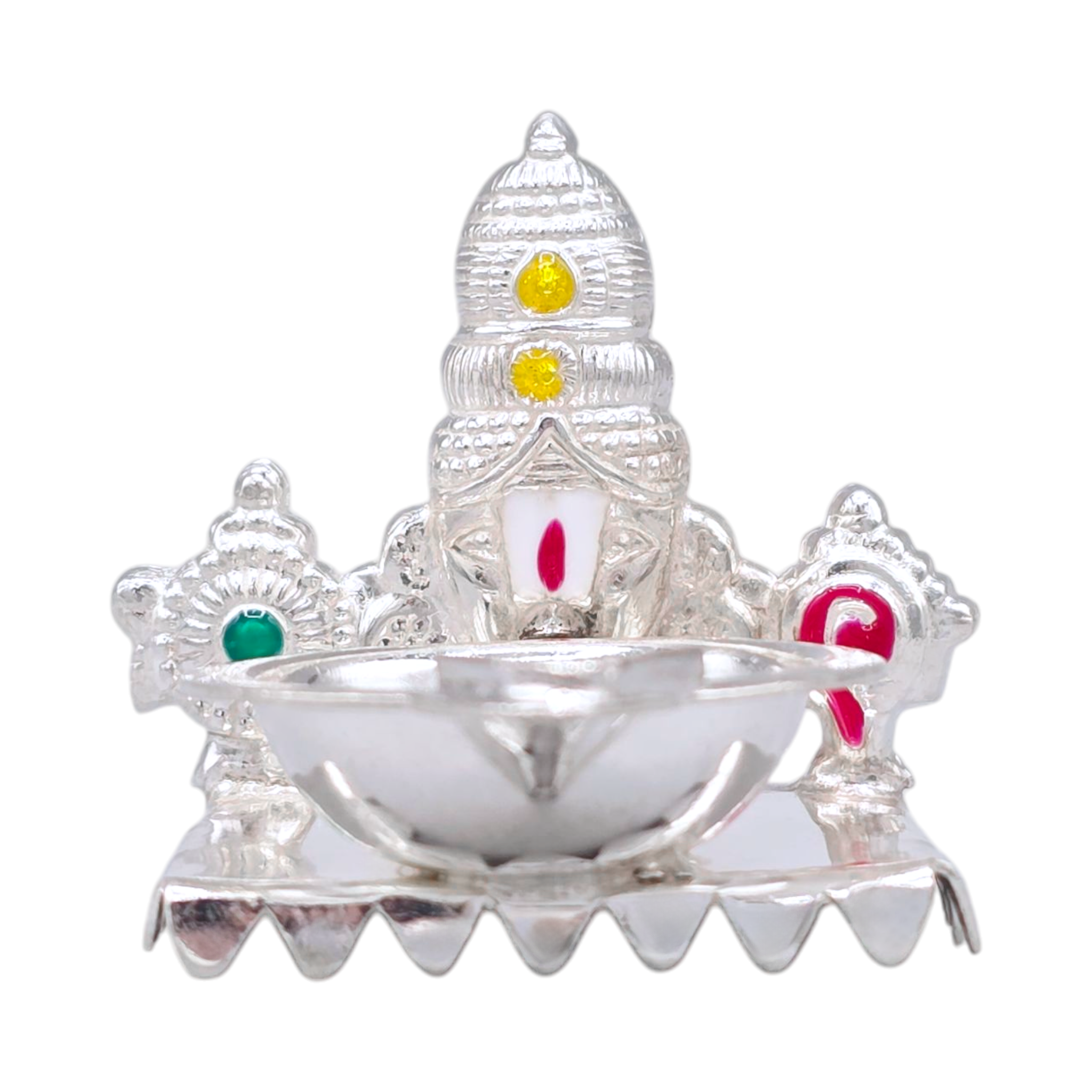 Silver Lord Venkateswara Oil Lamp & Incense Holder