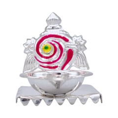 Silver Shankh Chakra Oil Lamp & Incense Holder