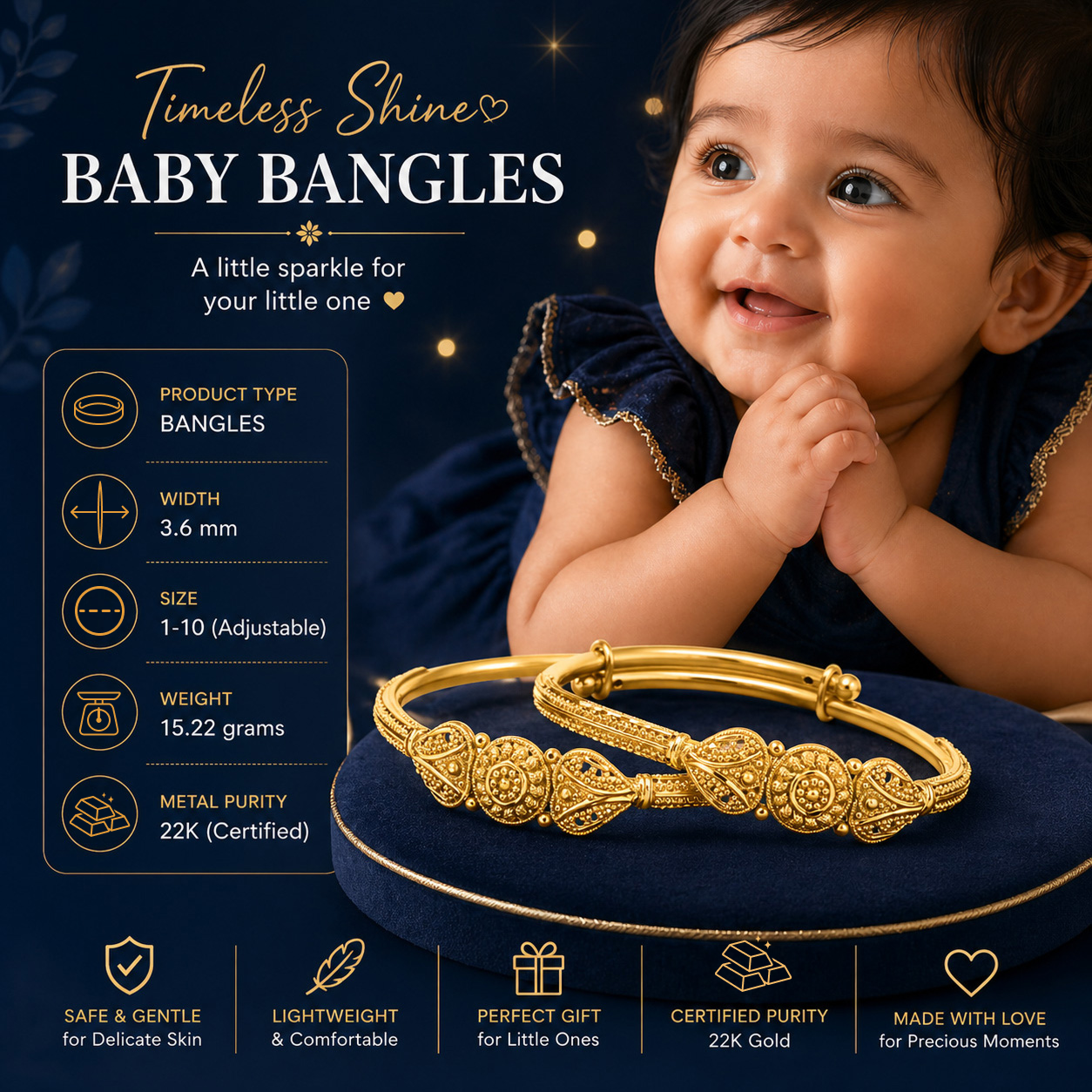 22K Gold Baby Heritage Adjustable Bangle