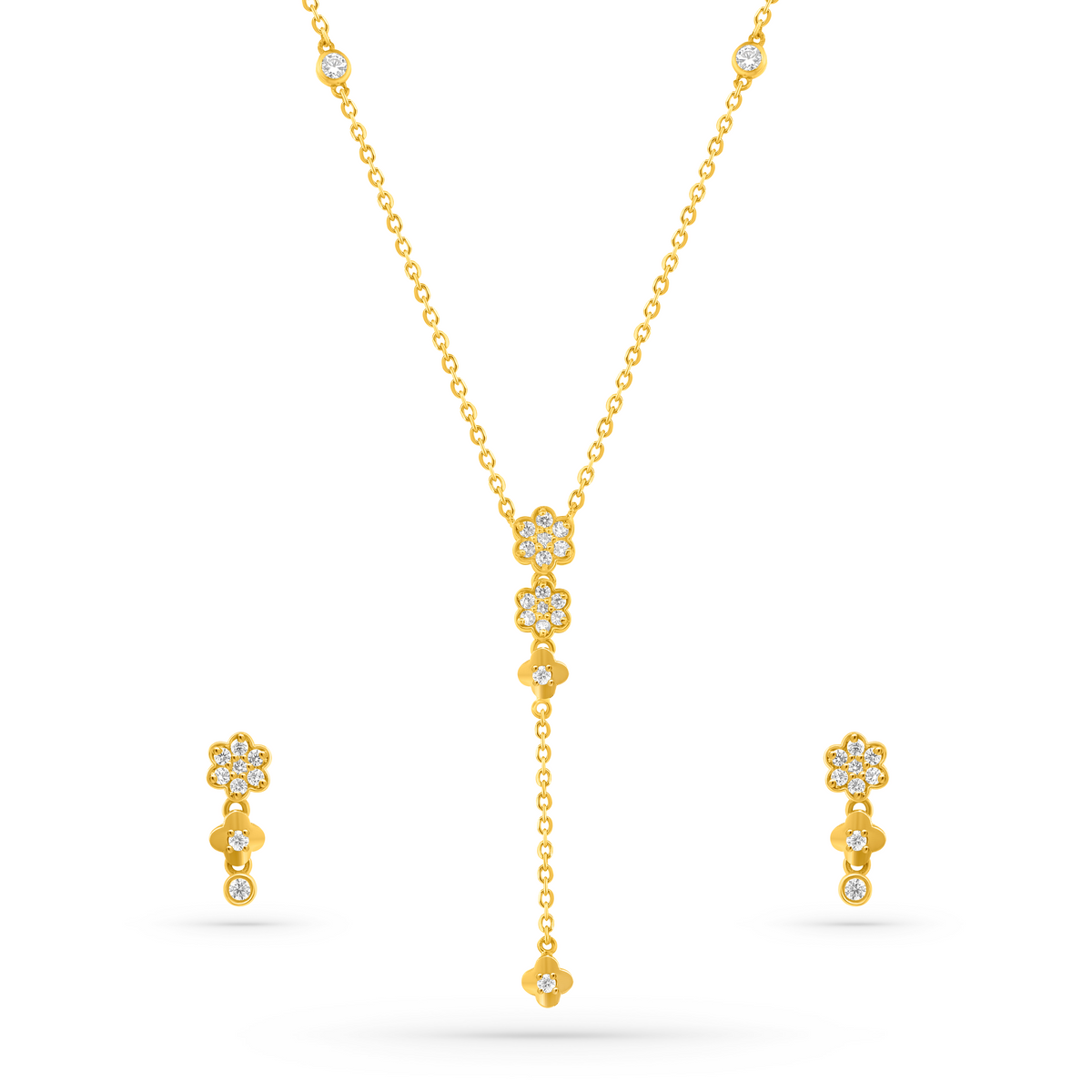 22K Gold Floral Drop Necklace & Earrings Set