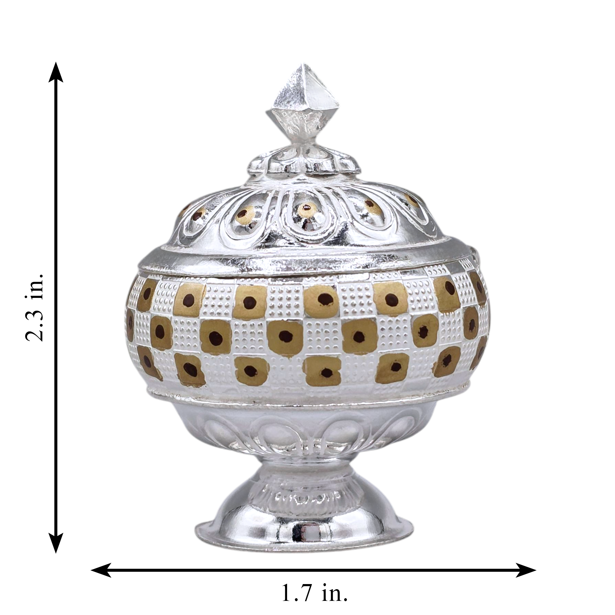 Silver Golden Checkered Kumkum Box