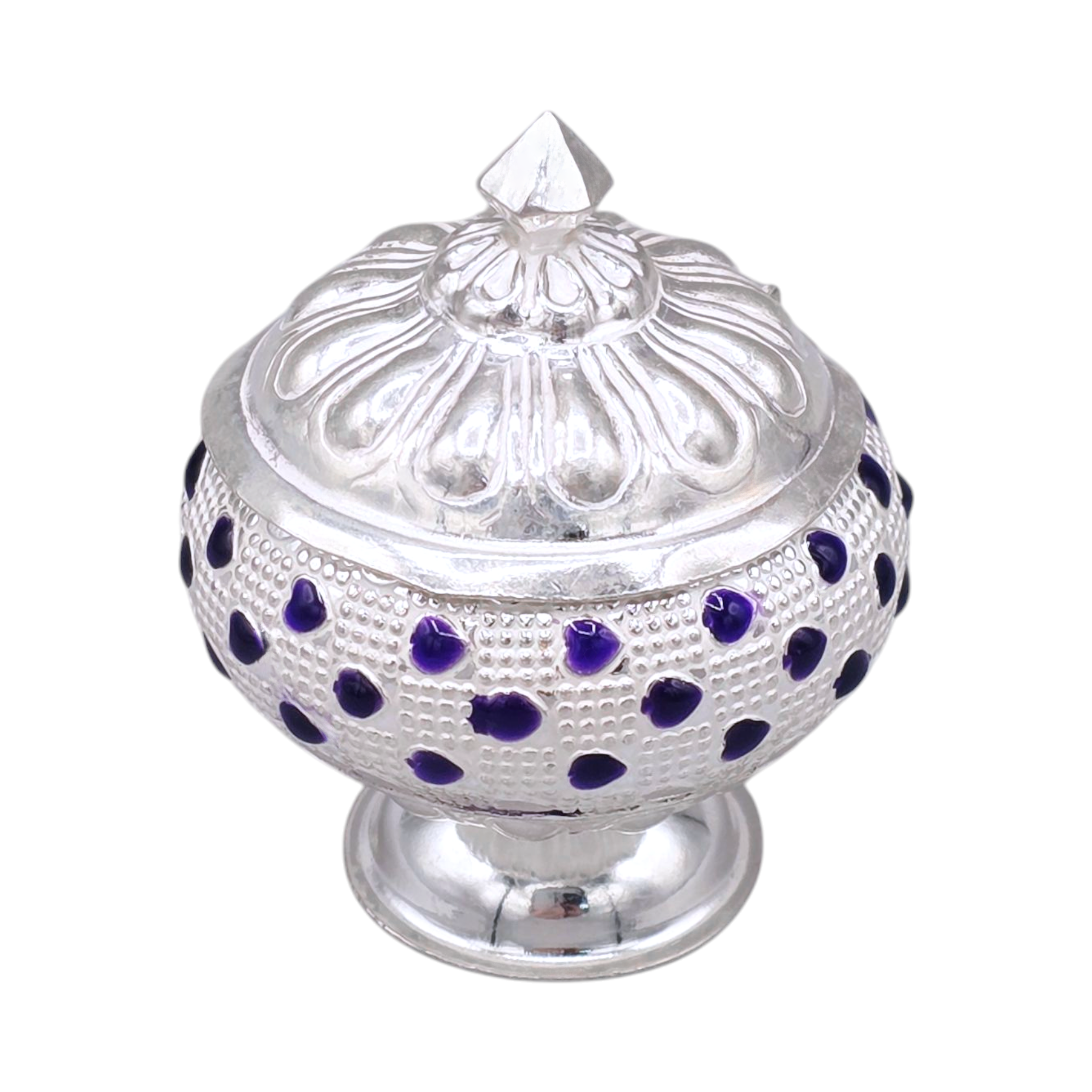 Silver Kumkum Box with Purple Accent