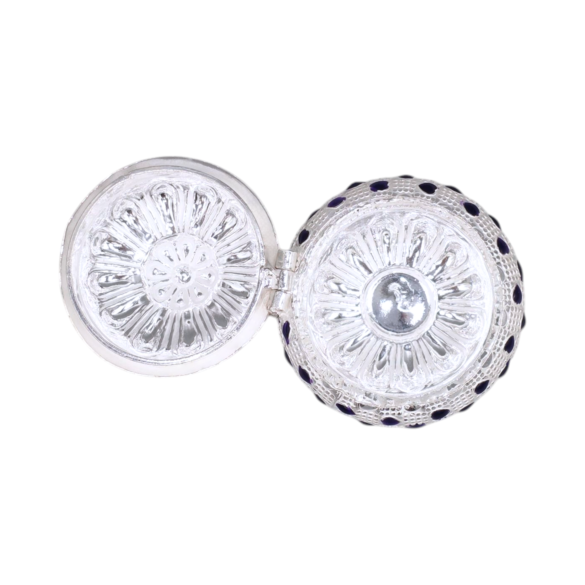 Silver Kumkum Box with Purple Accent