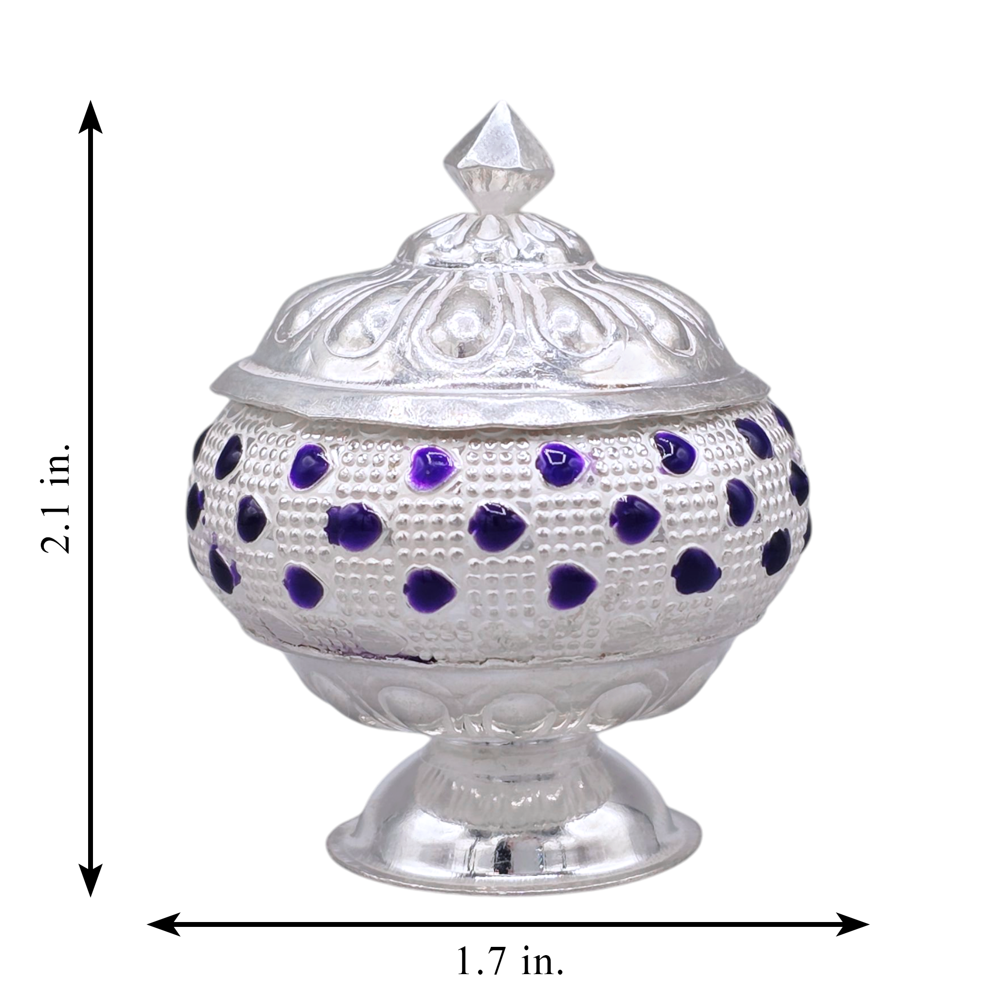 Silver Kumkum Box with Purple Accent