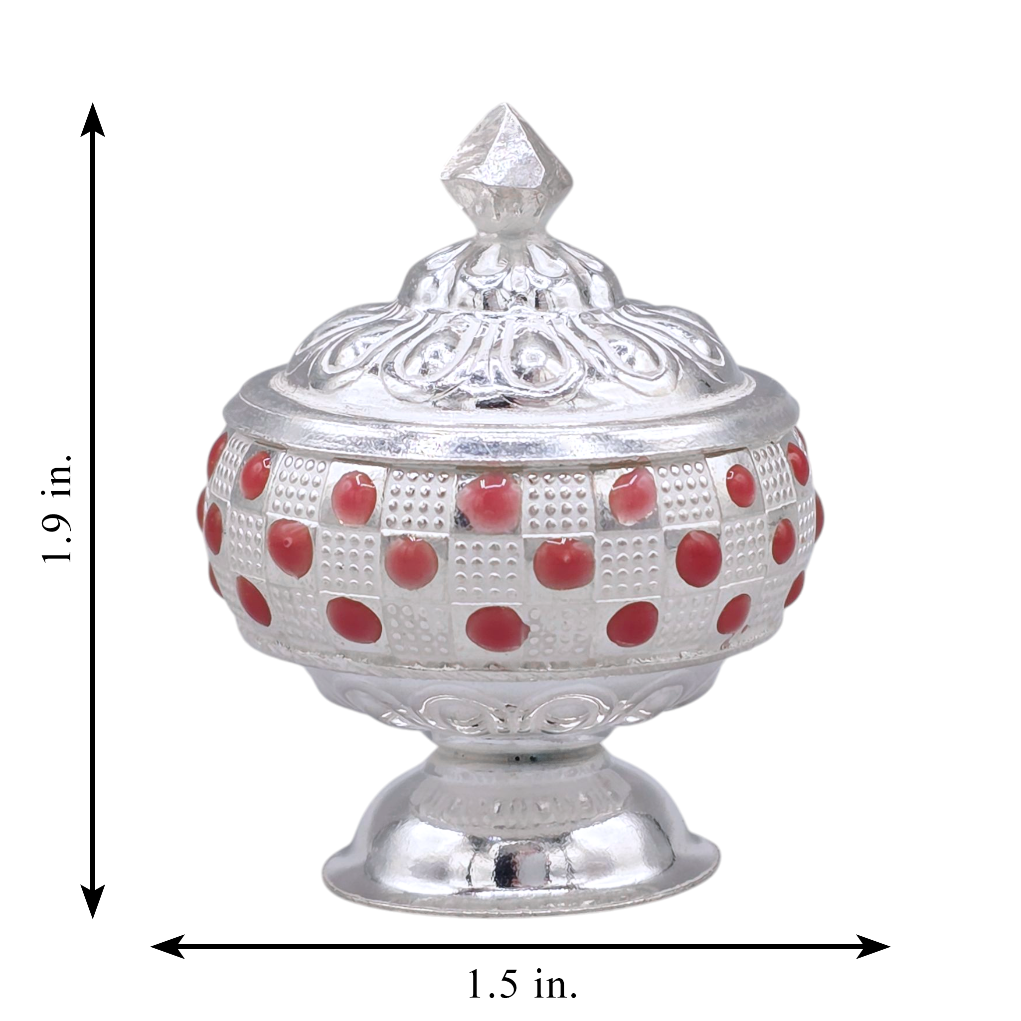 Silver Kumkum Box With Red Accent
