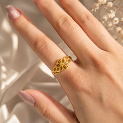 22K Gold Marquise Floral Ring