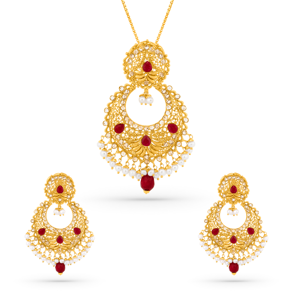 22K Gold Filigree Pendant with Earrings Set