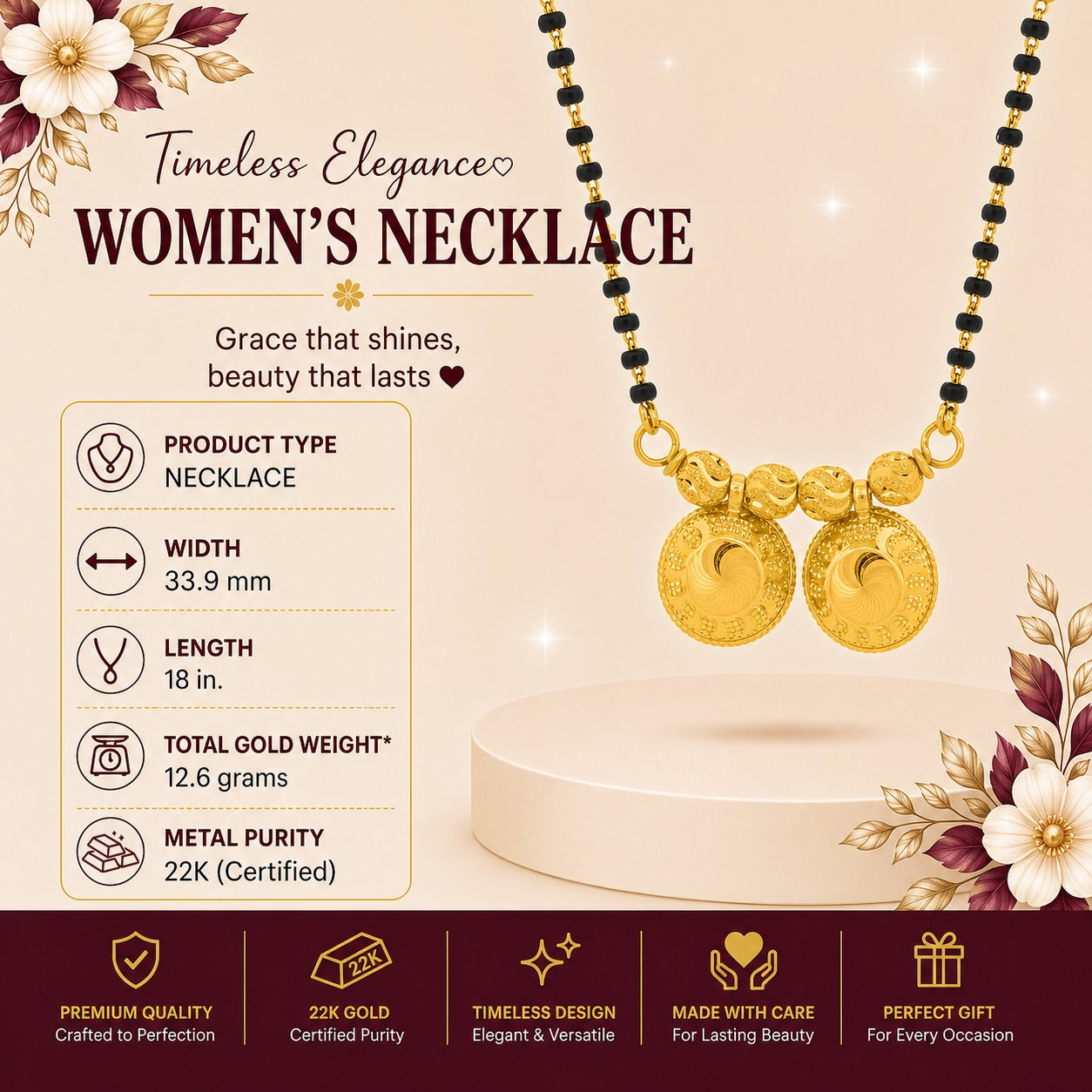 22K Gold Elegant Mangalsutra  Necklace