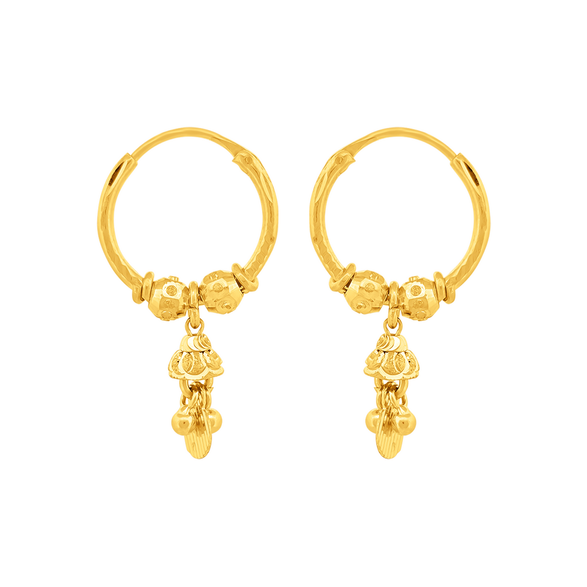22K Gold Hoop Earrings with Ornate Dangling