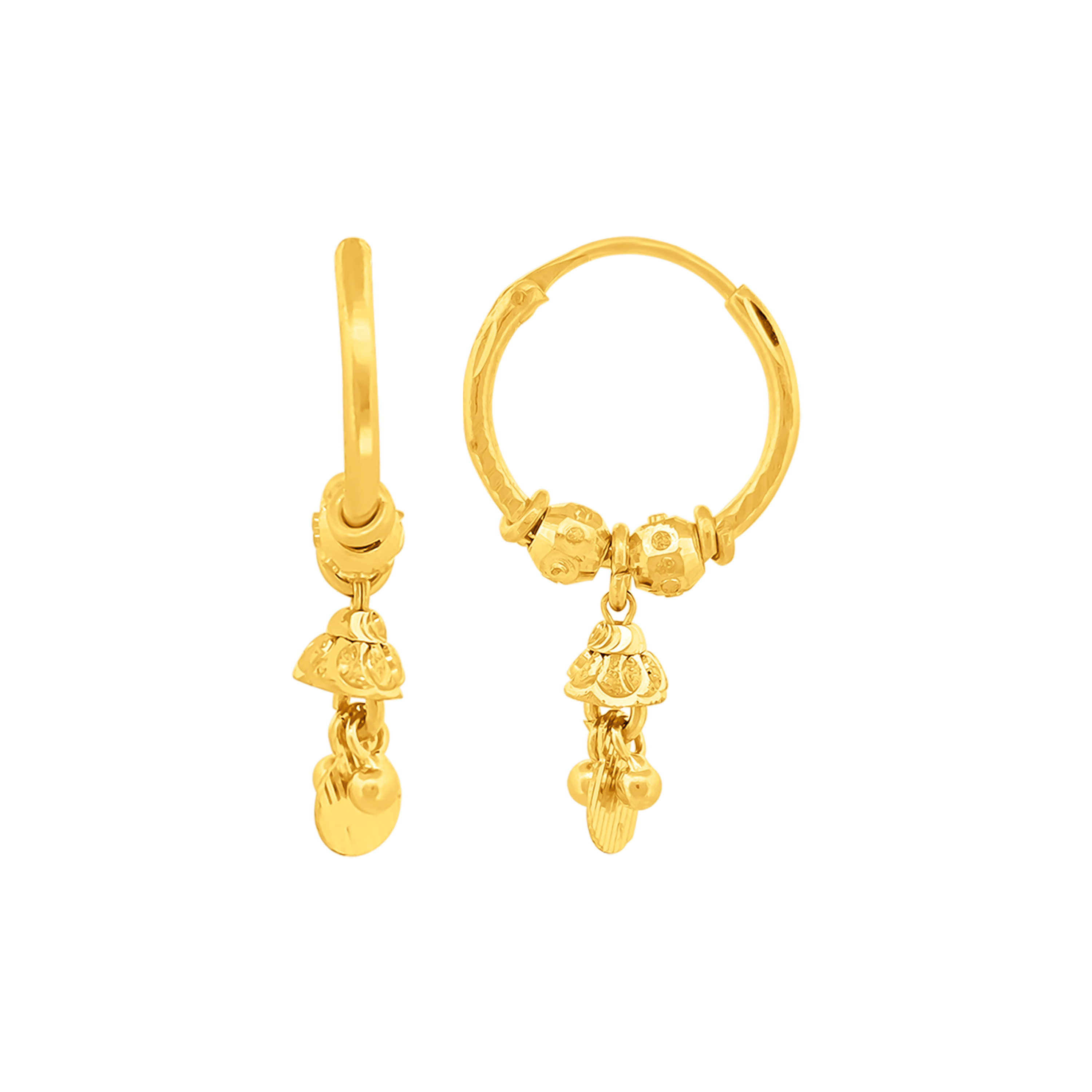 22K Gold Hoop Earrings with Ornate Dangling