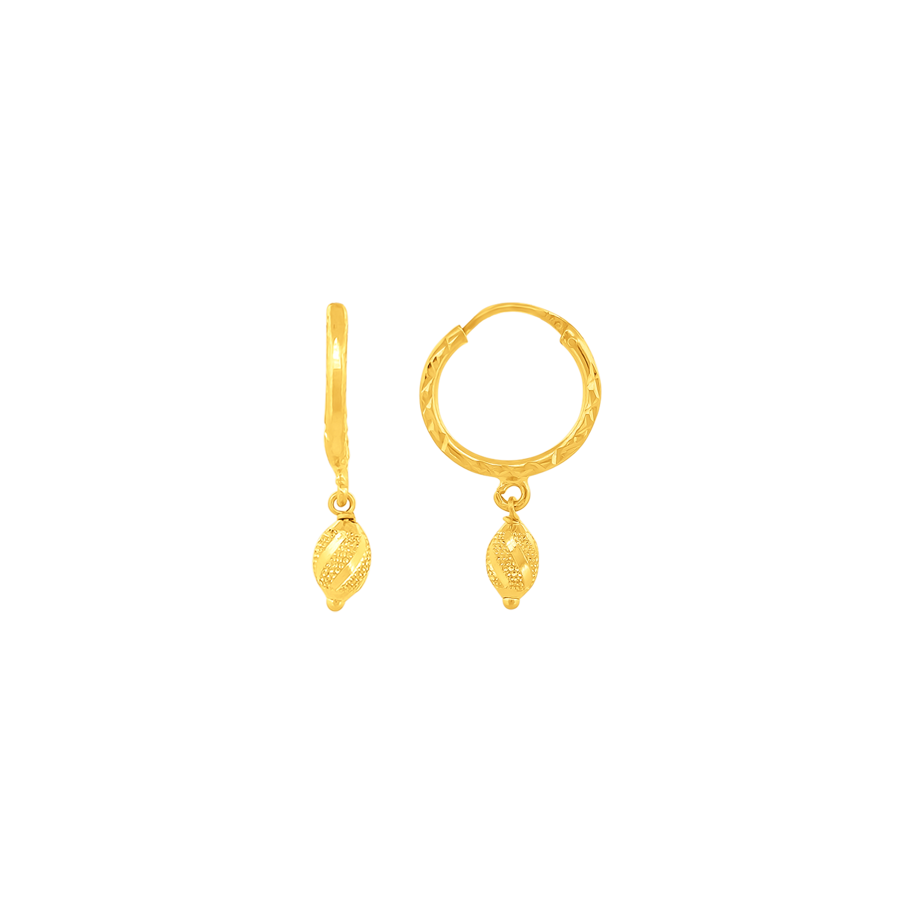 22K Gold Classic Textured Hoop Earrings