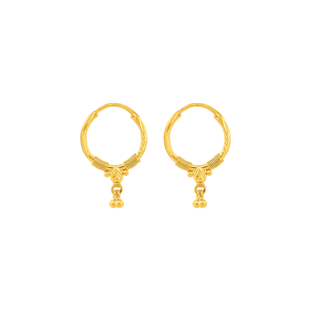 22K Gold Traditional Hoop Earrings with Leaf Motif