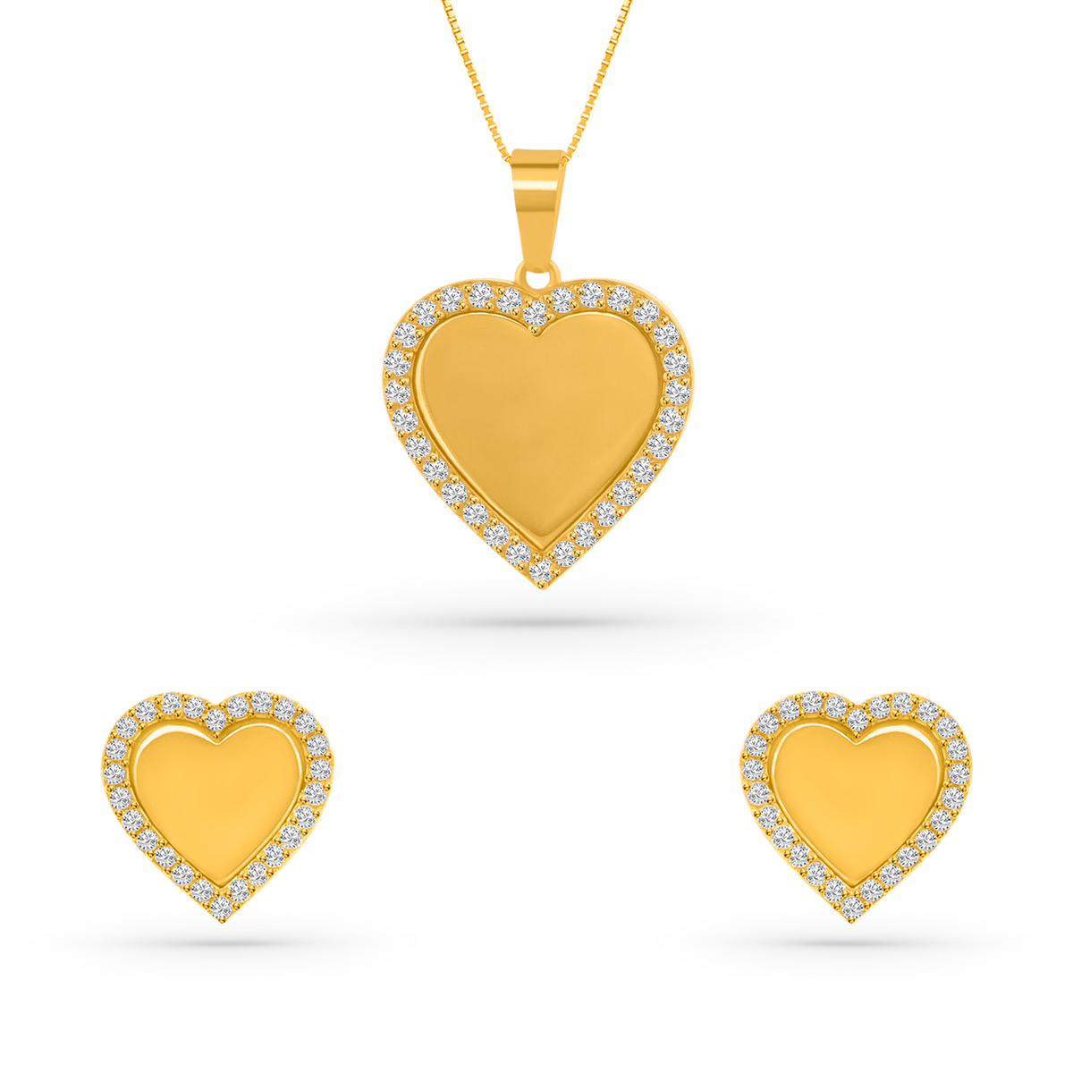 22K Gold Elegant Heart-Shaped Pendant with Earrings Set