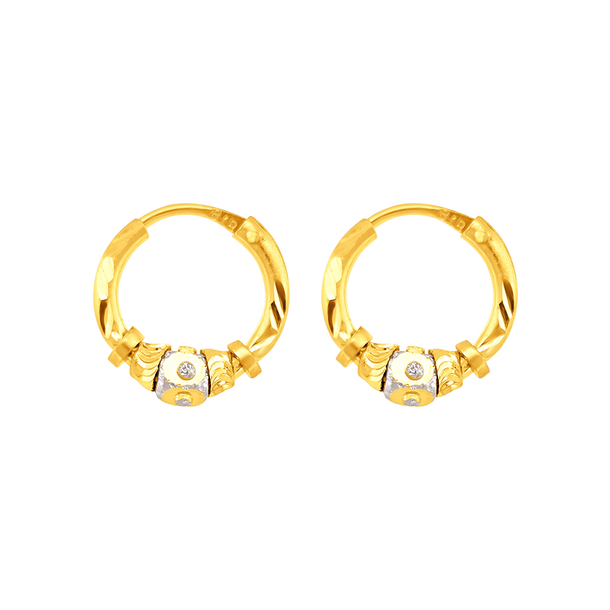 22K  Gold & Diamond Hoops Earrings