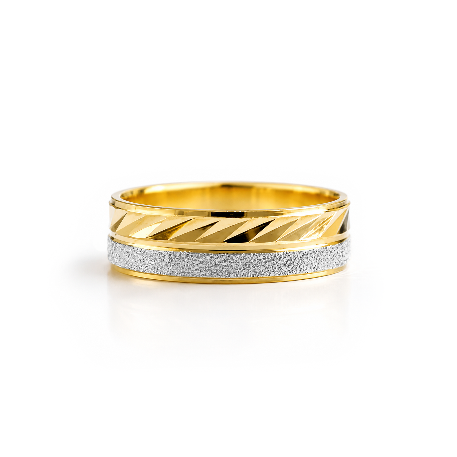 22K Gold Frosted Ridge Wedding Band