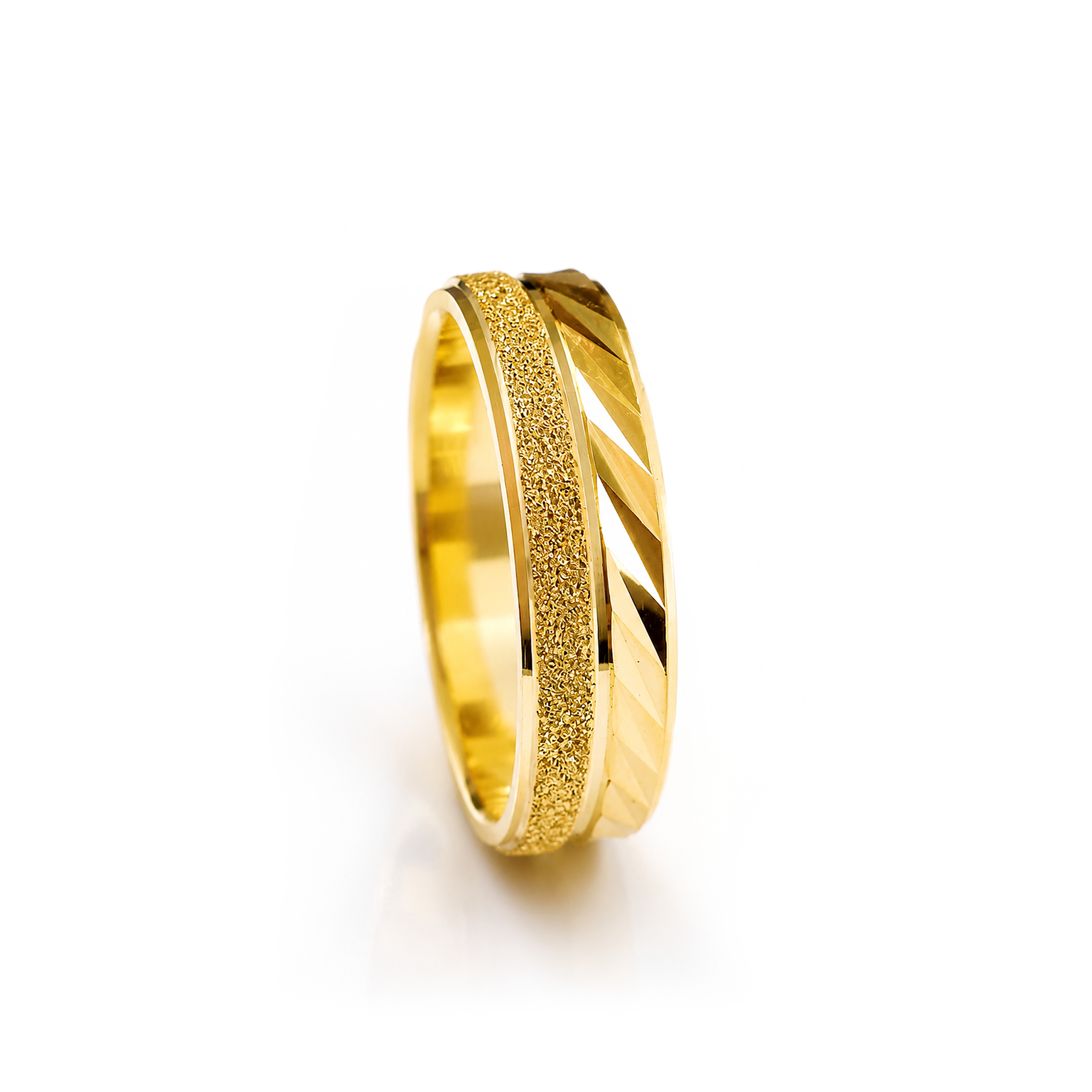 22K Gold Frosted Ridge Wedding Band