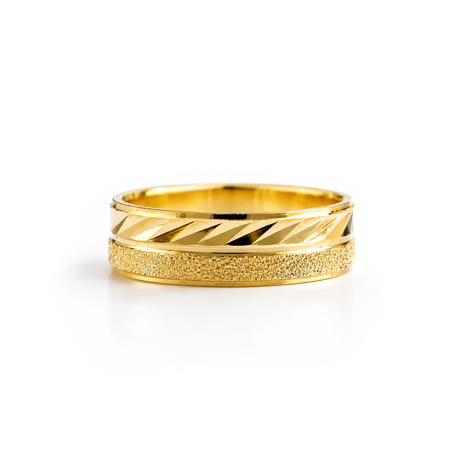 22K Gold Frosted Ridge Wedding Band