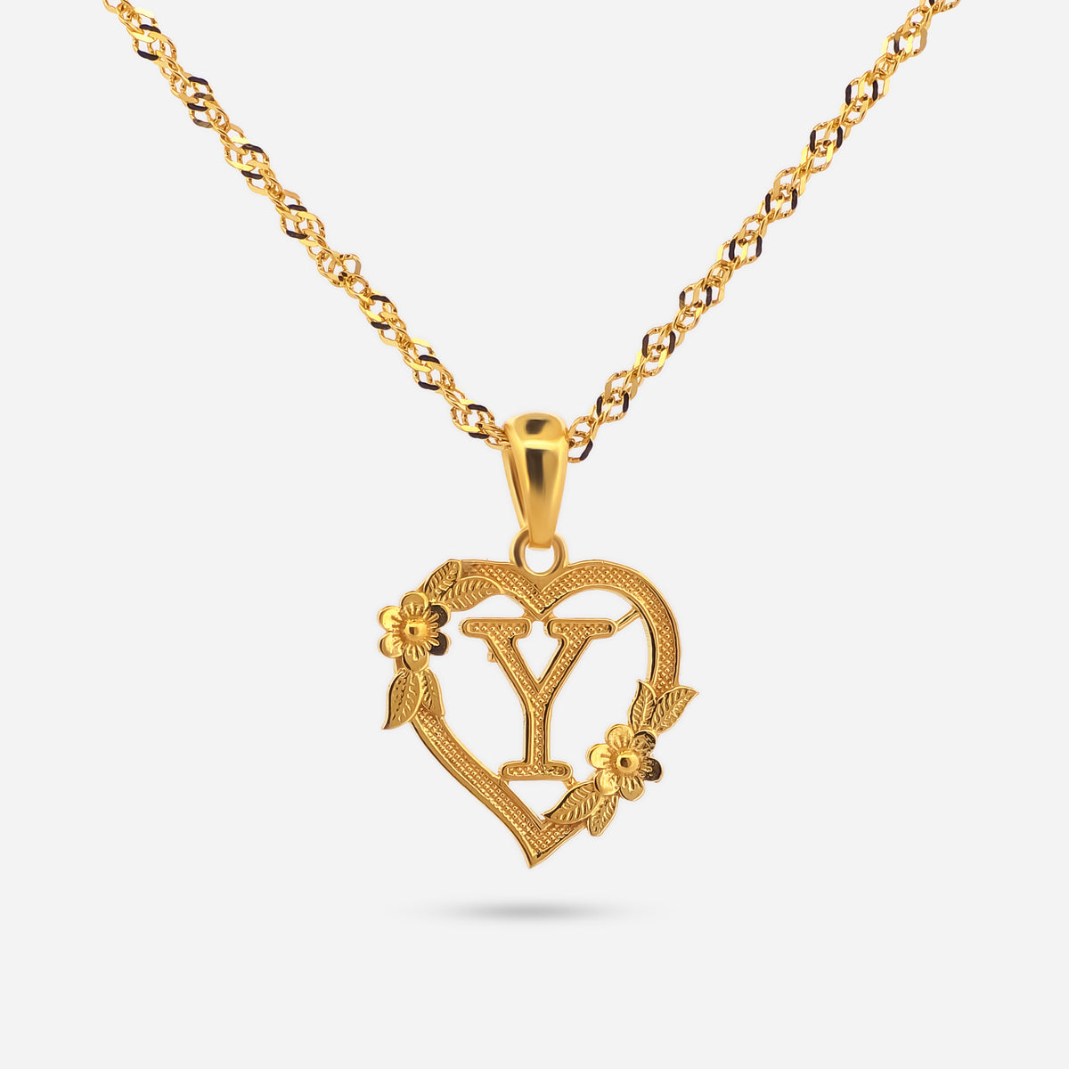 22K Gold Heart "Y" Initial Pendant