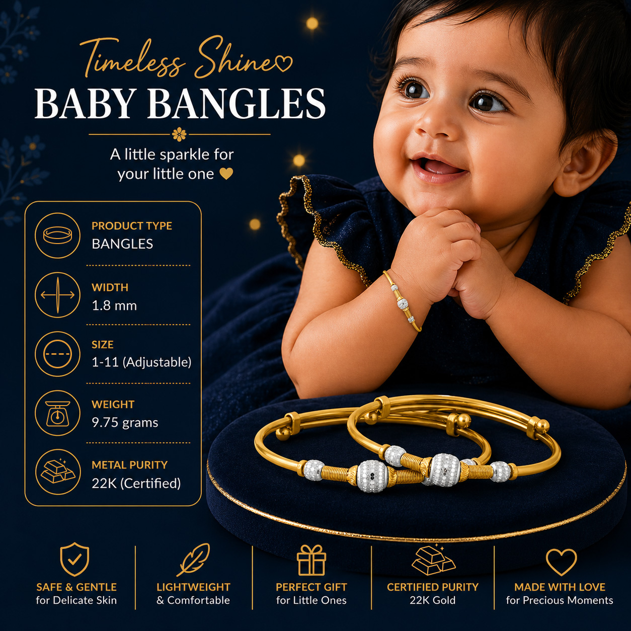22K Gold Baby Adjustable Bangles