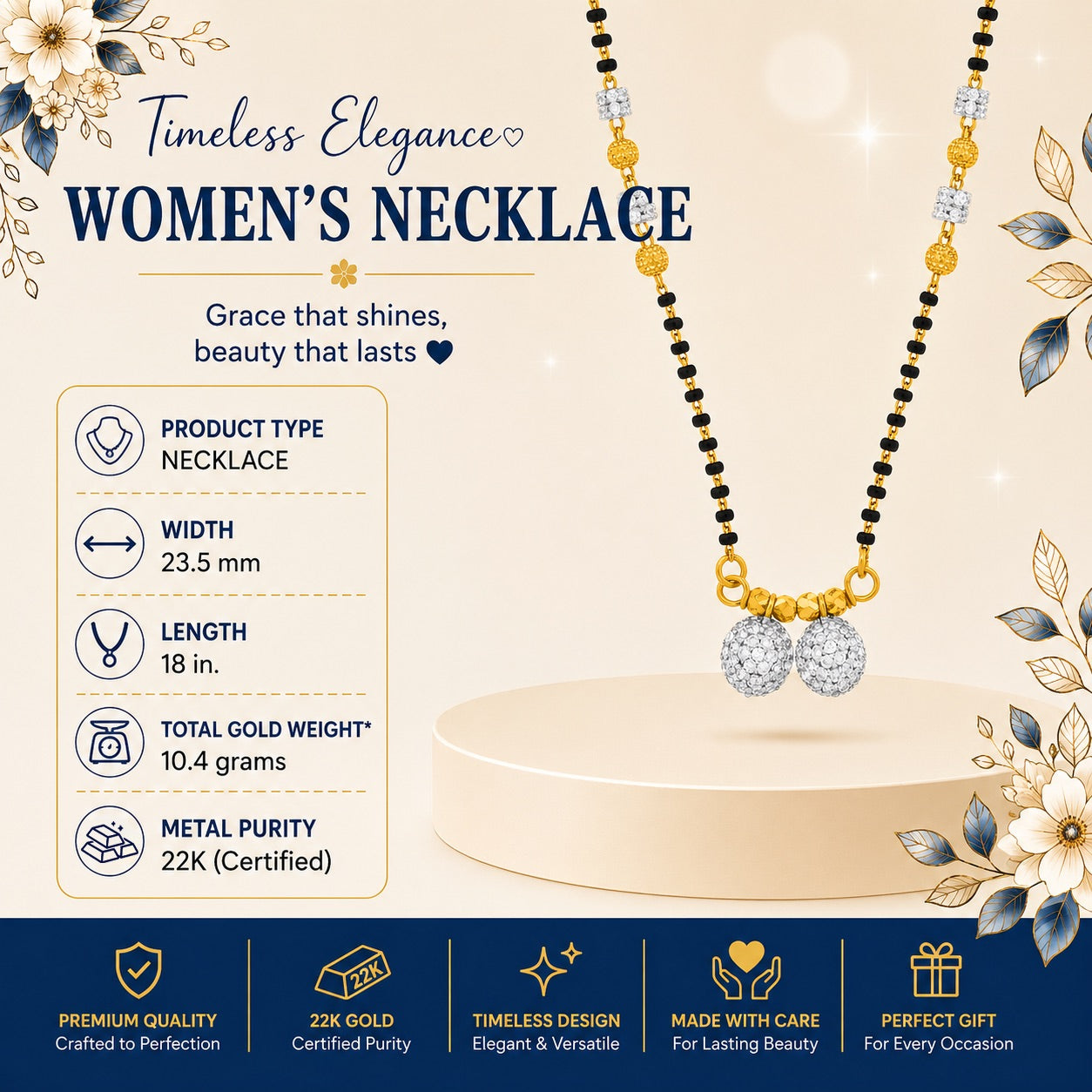 22K Gold Radiant Dual-Sphere Mangalsutra Necklace