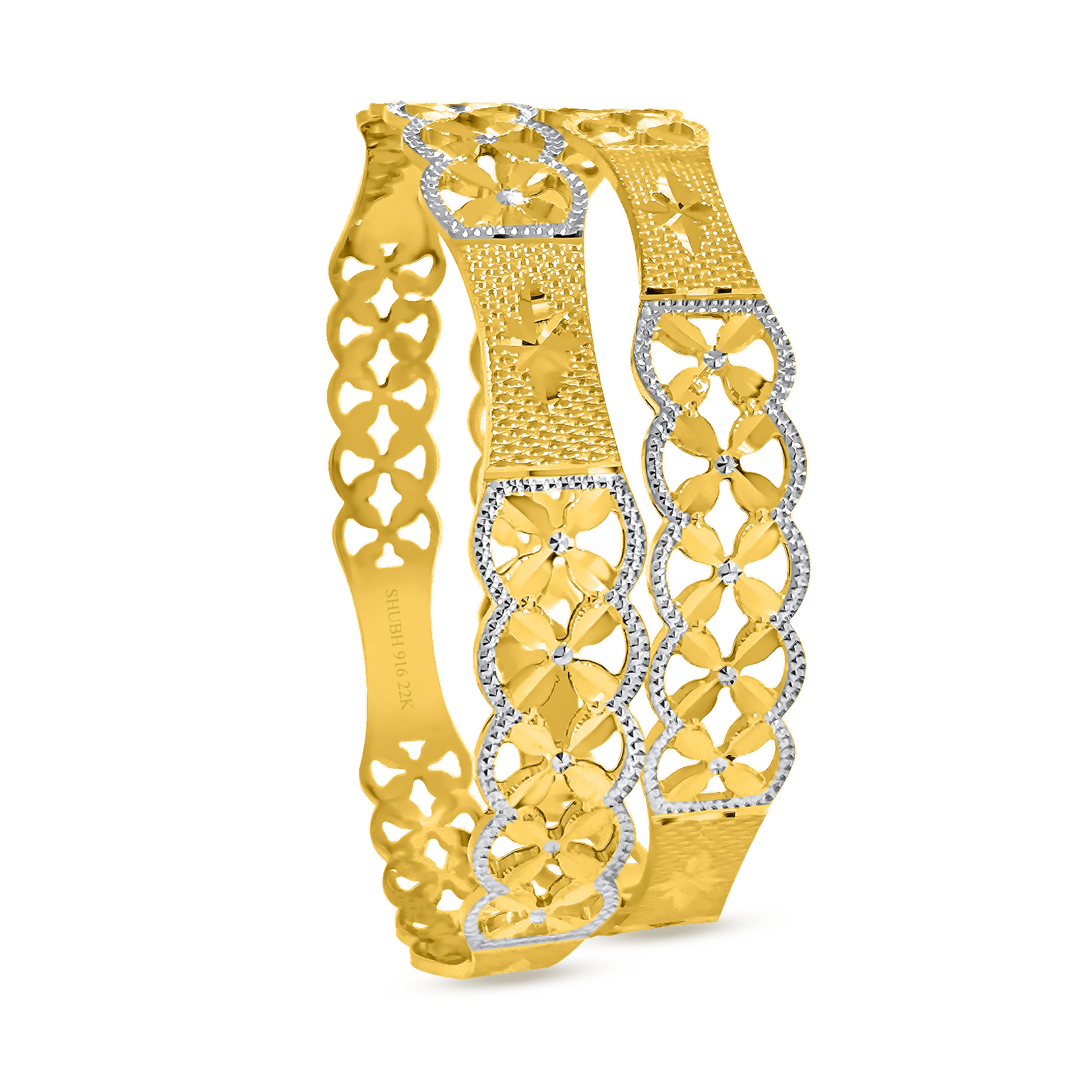 22K Gold Floral Cut Bangles - Set of 2