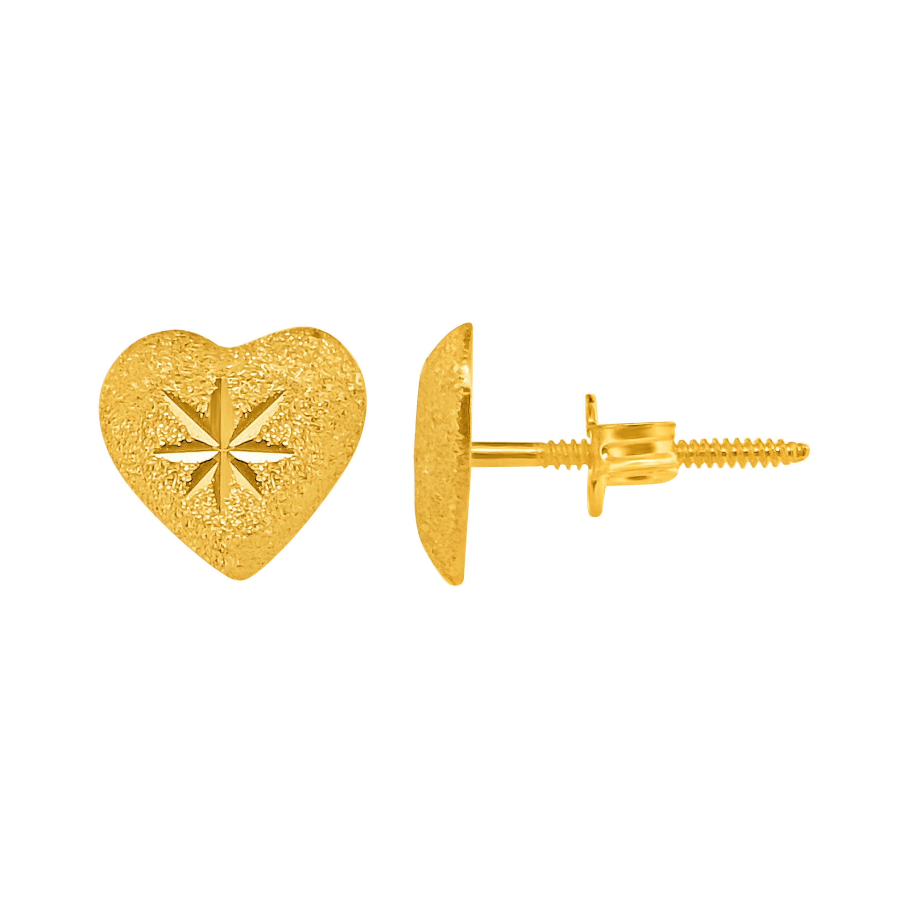 22K Gold Sand Heart Stud Earrings